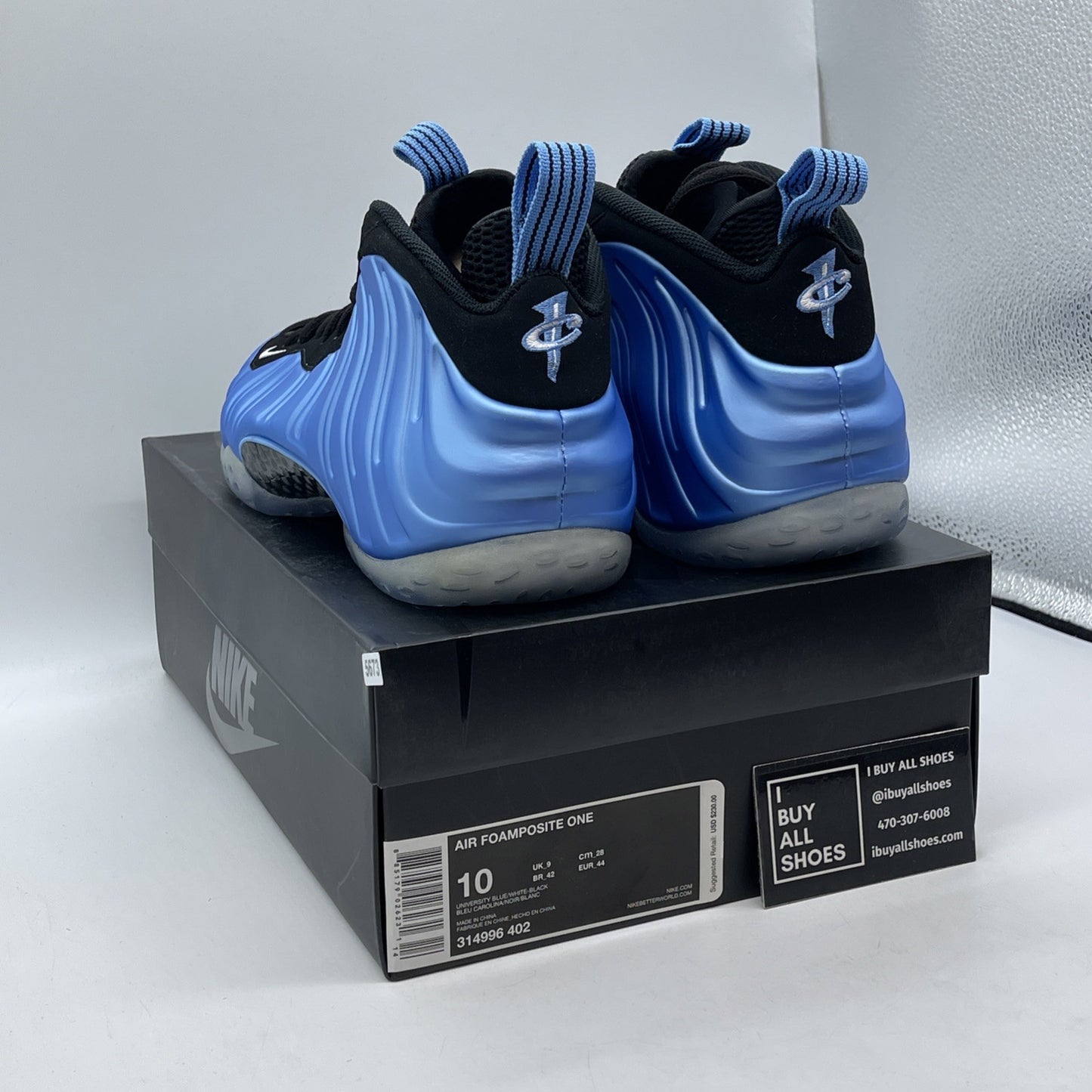 Size 10 - Nike Air Foamposite One University Blue Black Suede (314996-402)