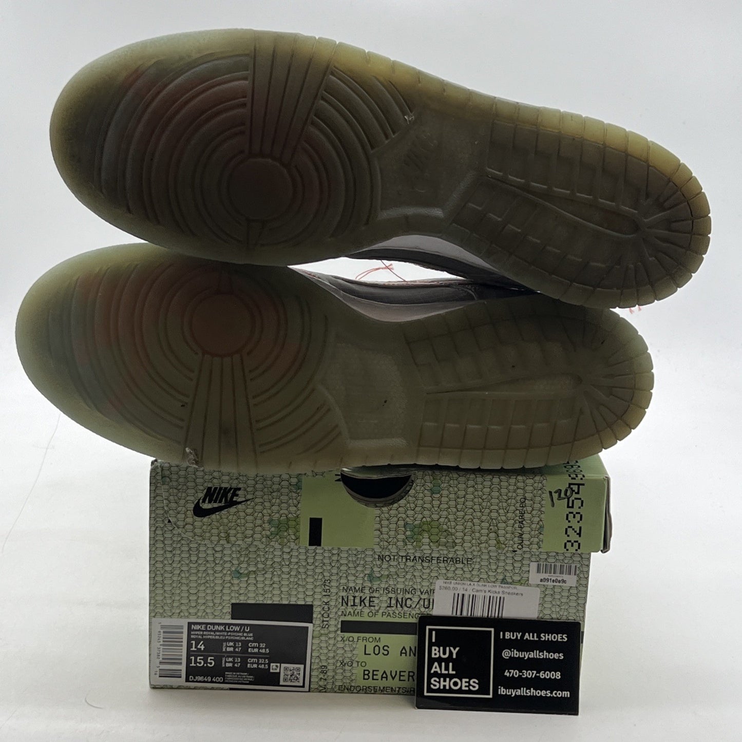 Size 14 - Nike Dunk Low x Union LA Passport Pack - Argon (DJ9649-400)