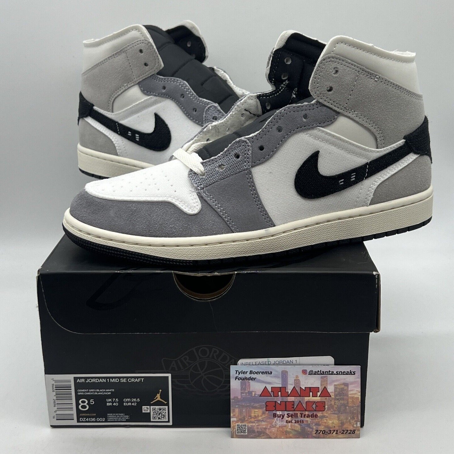 Size 8.5 - Jordan 1 Mid SE Craft Inside Out - Cement Grey Brand New