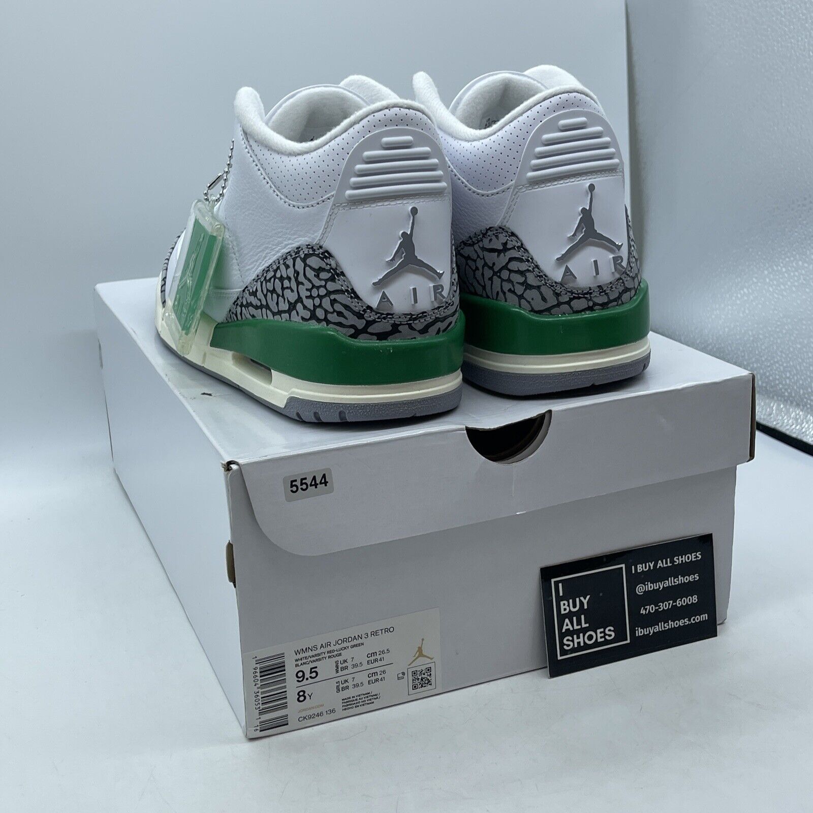 Size 9.5W - Air Jordan 3 Retro Lucky Green White Grey Leather Suede (CK9246-136)