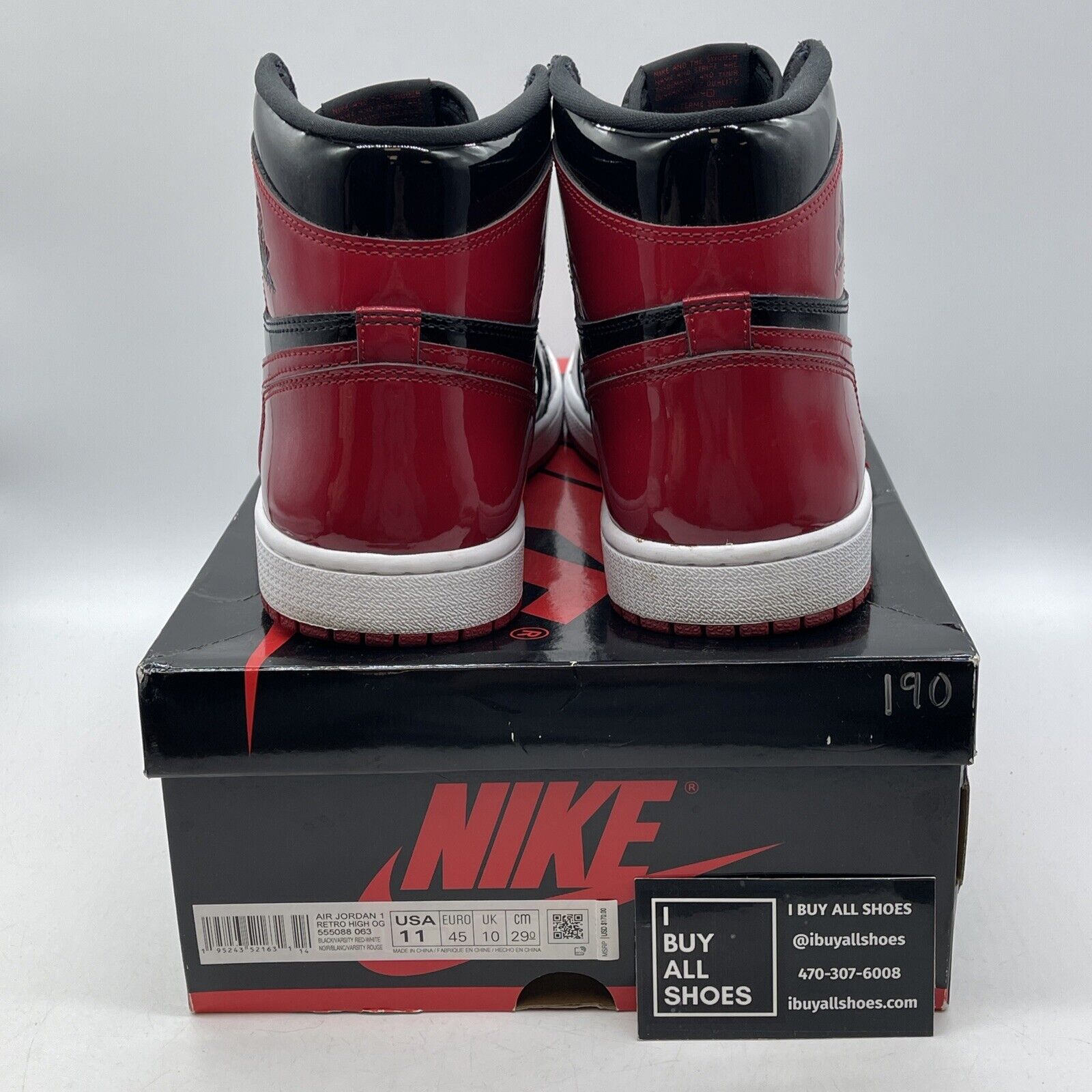 Size 11 - Jordan 1 Retro OG High Patent Bred Red Black White (555088-063)