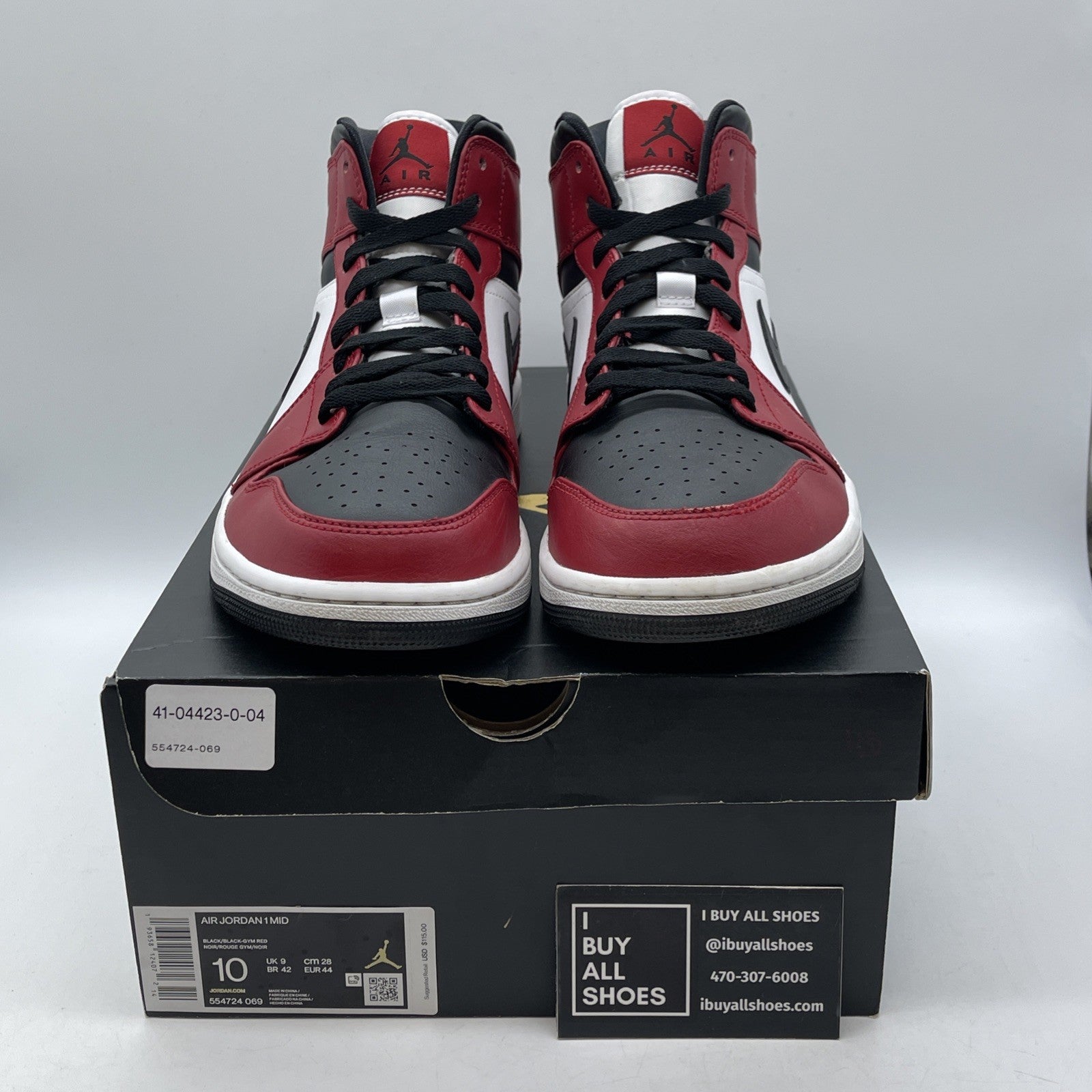 Size 10 - Air Jordan 1 Mid Chicago White Black Red Leather (554724-069)