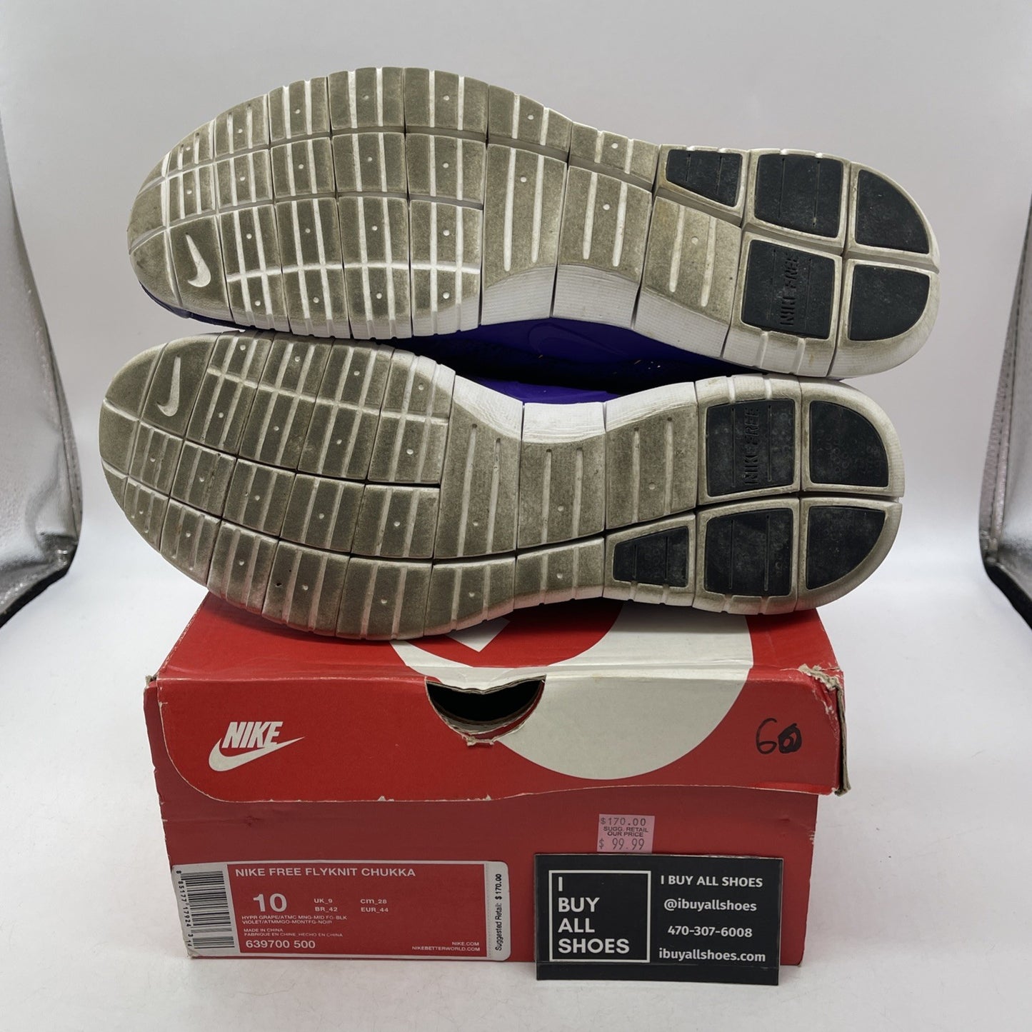 Size 10 - Nike Free Flyknit Chukka Hyper Grape (639700-500)