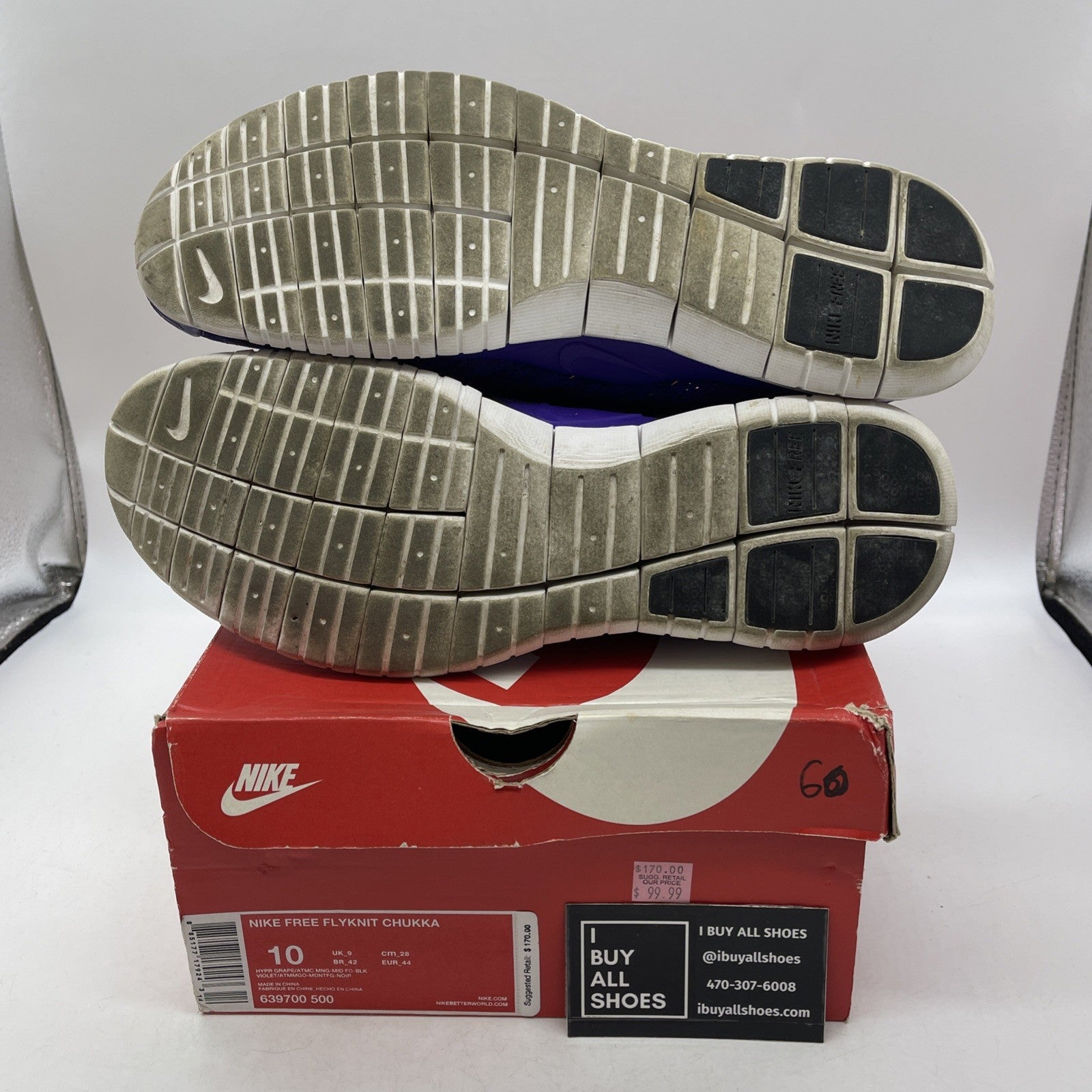 Size 10 - Nike Free Flyknit Chukka Hyper Grape (639700-500)