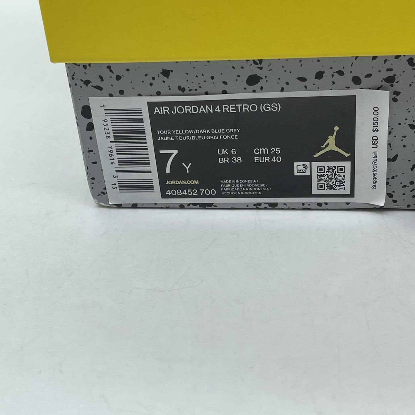 Size 7Y - Jordan 4 Retro GS Tour Yellow Grey Suede Leather (408452-700)