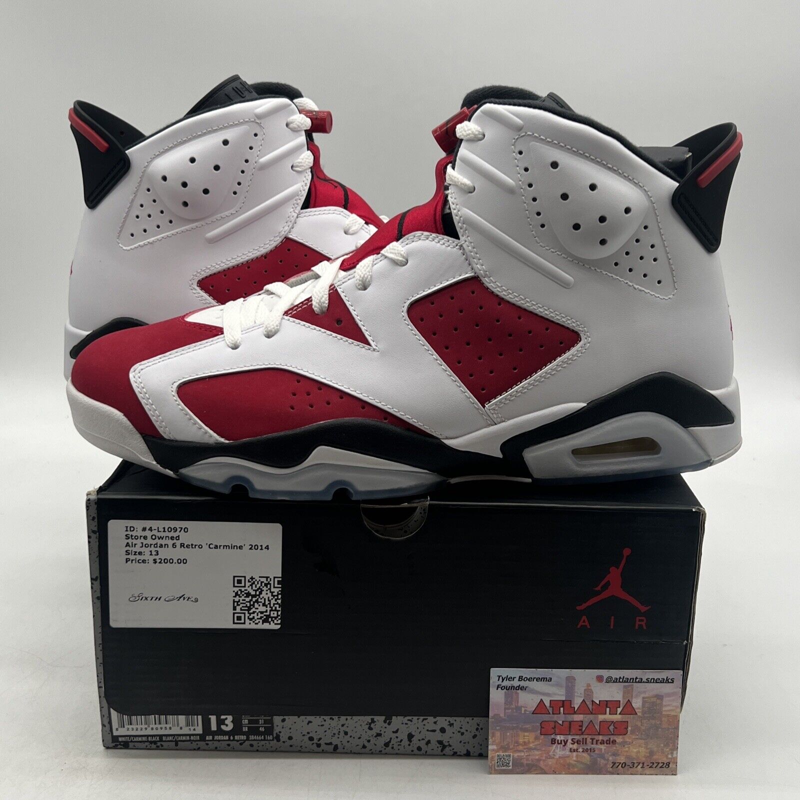 Size 13 - Air Jordan 6 Retro 2014 Carmine White Black Icey (384664-160)