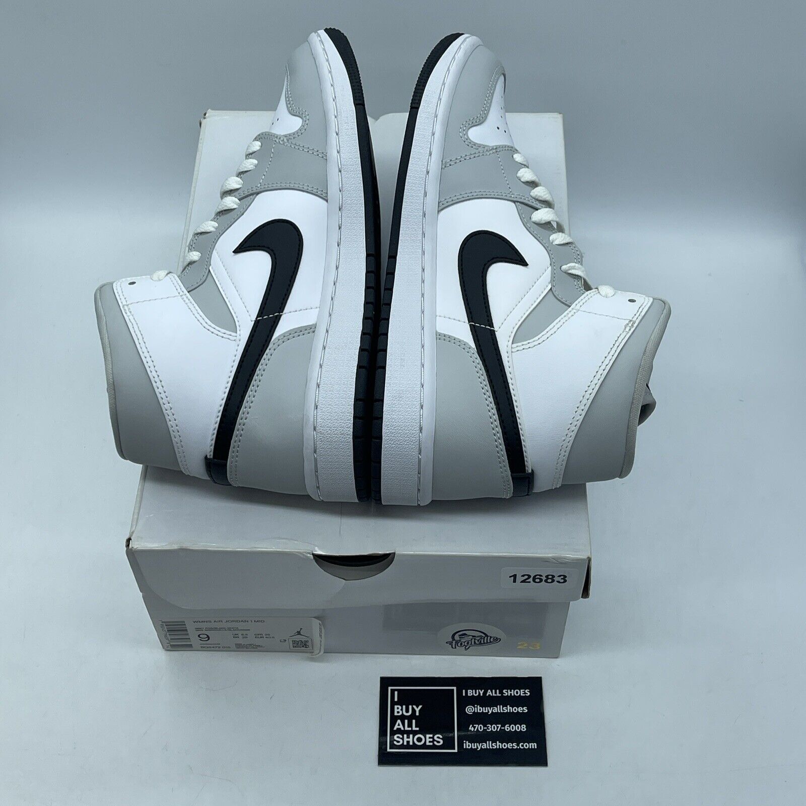 Size 9W - Air Jordan 1 Mid Grey Fog Black White Leather (BQ6472-015)