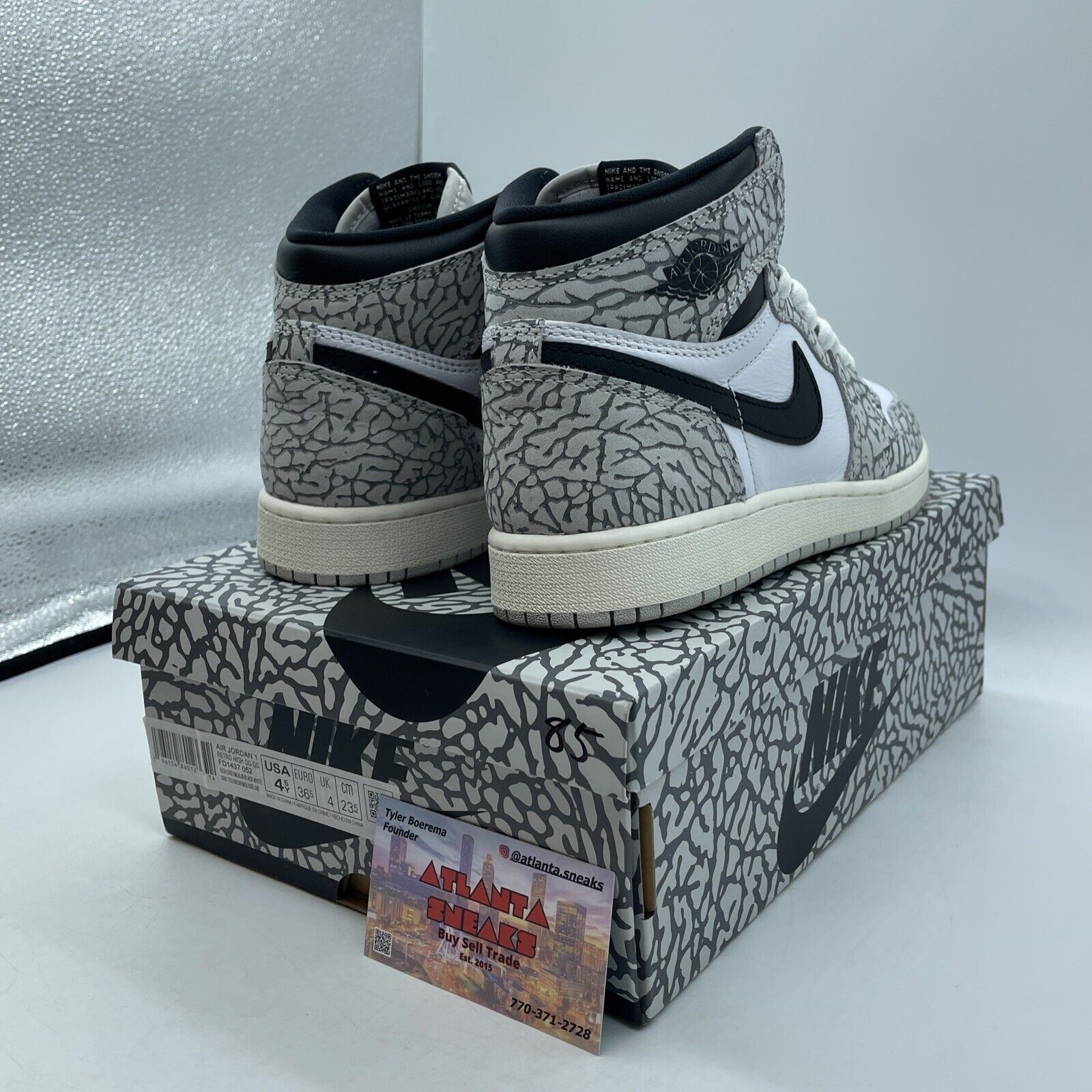 Size 4.5Y - NIKE AIR JORDAN 1 RETRO HIGH OG WHITE CEMENT BLACK (FD1437-052)