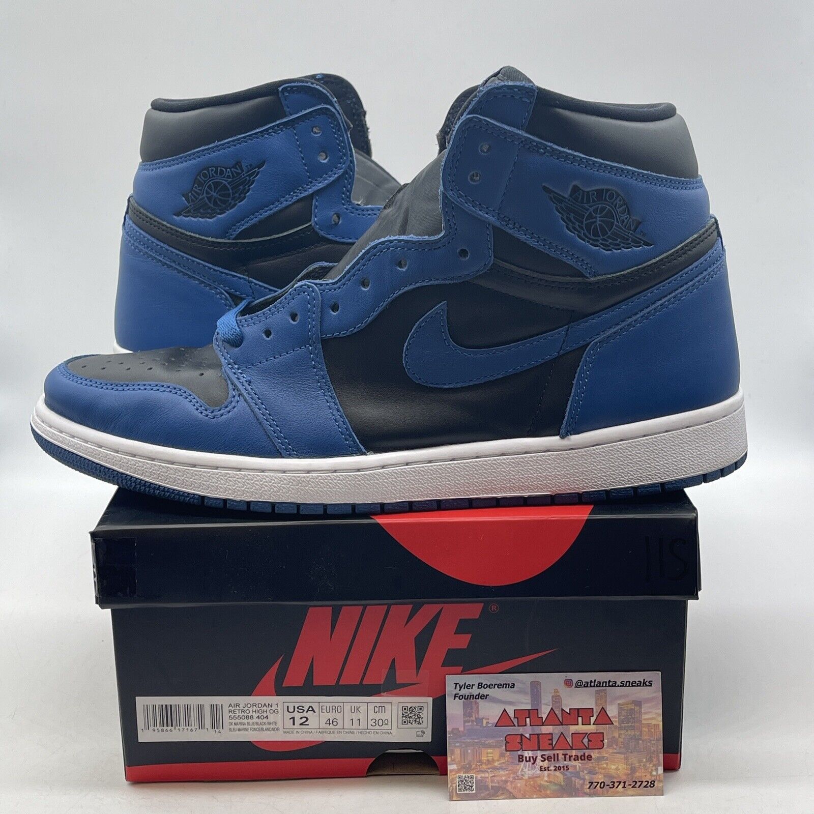 Size 12 - Jordan 1 Retro OG High Dark Marina Blue White Black (555088-404)