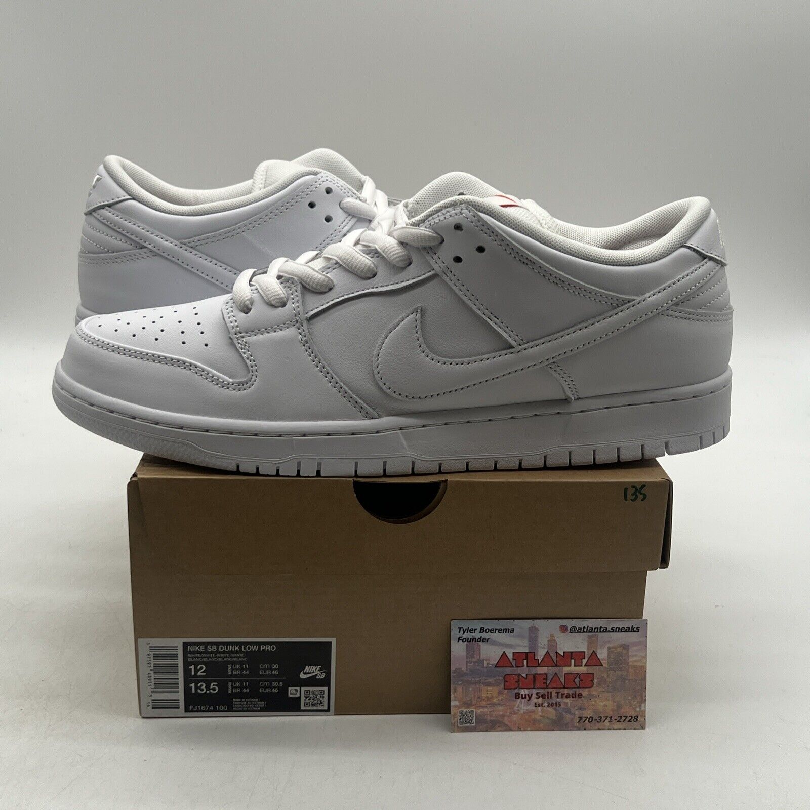 Size 12 - Nike SB Dunk Low Triple White Leather (FJ1674-100)