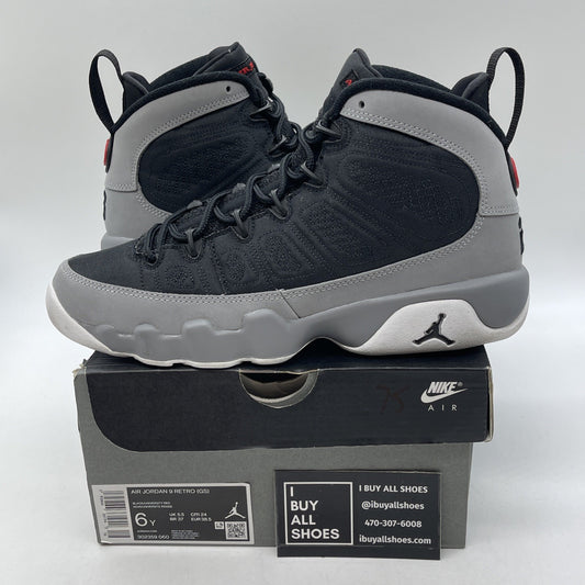 Size 6Y - Jordan 9 Retro Particle Gray 2022 Suede Red Black (302359-060)
