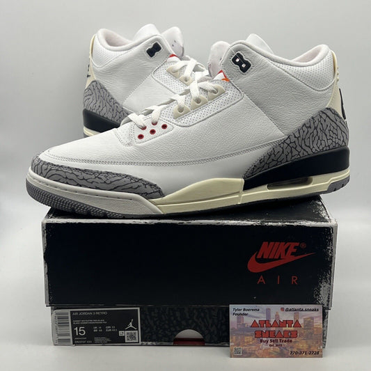 Size 15 - Jordan 3 Retro Mid White Cement Reimagined Red Black Grey (DN3707-100)