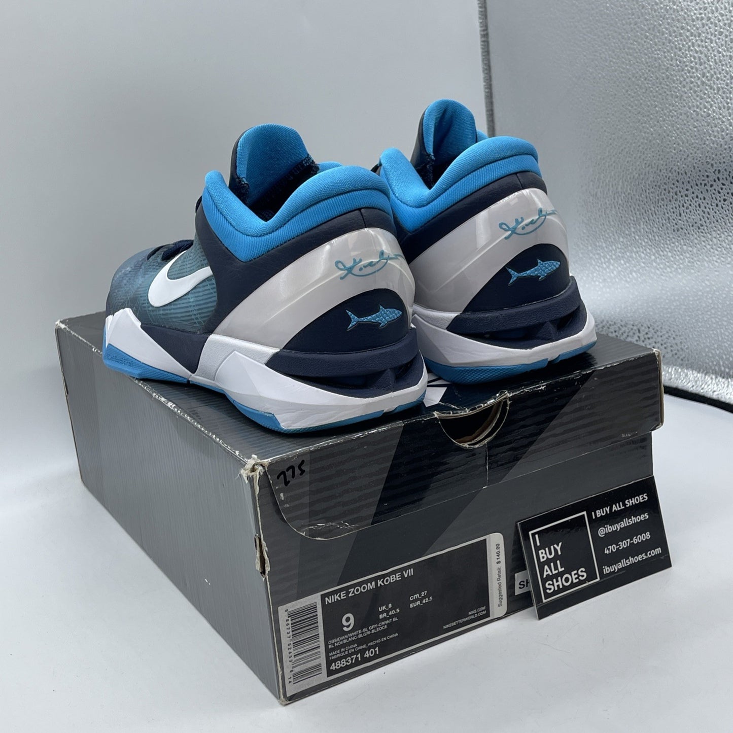 Size 9 - Nike Zoom Kobe 7 System Shark Blue White Leather (488371-401)