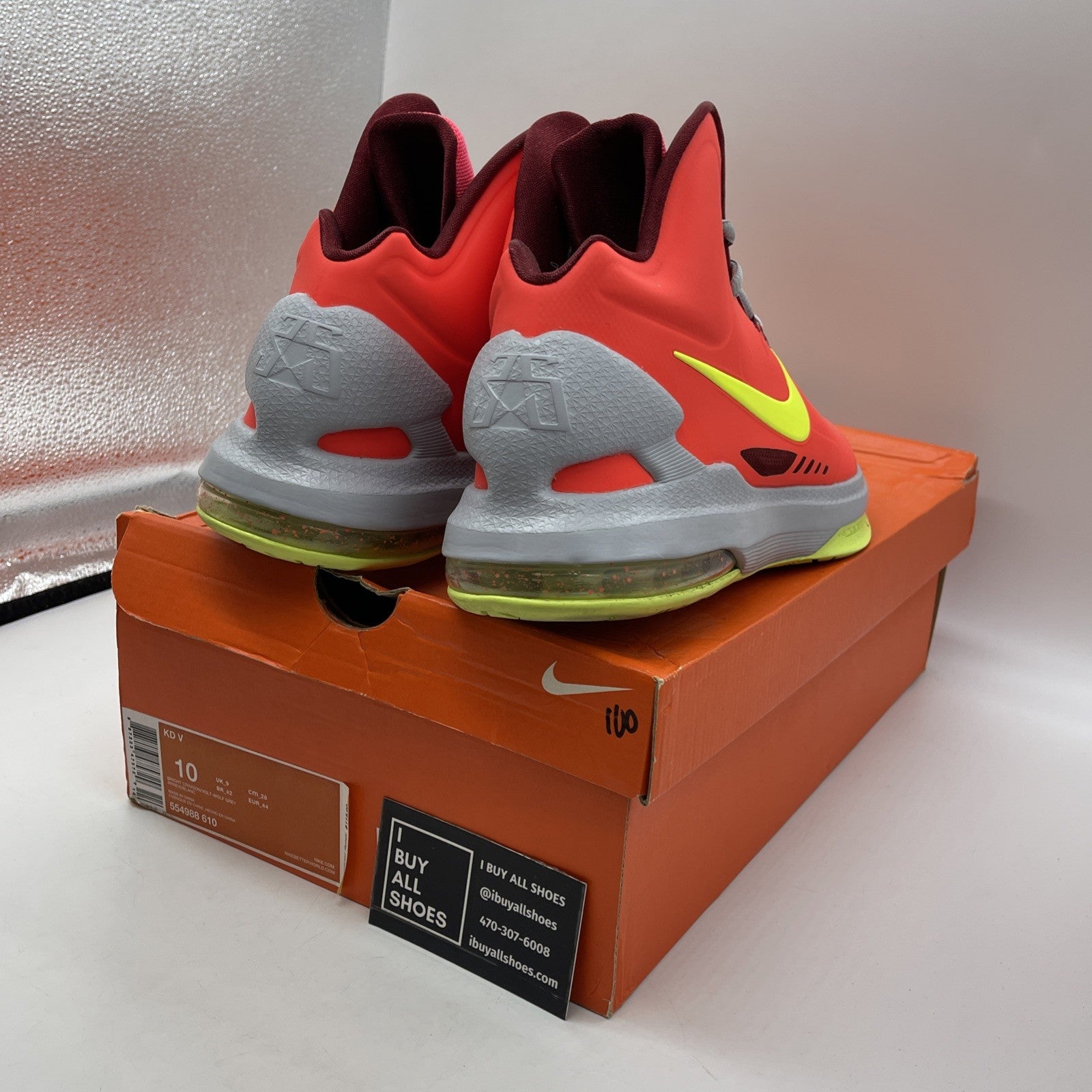 Size 10 - Nike KD 5 DMV Orange Green Leather (554988-610)