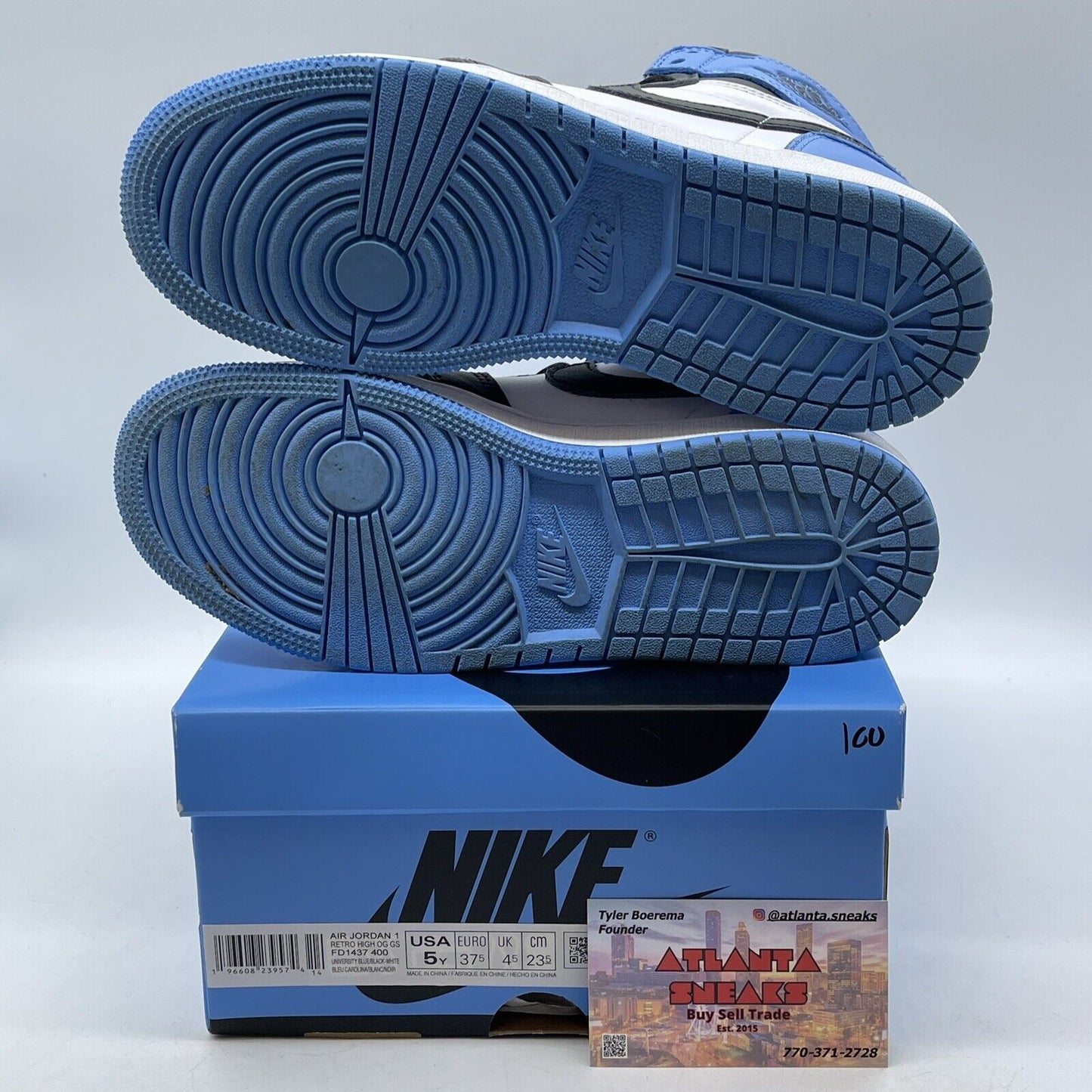 Size 5Y - Jordan 1 High Retro OG UNC Toe Blue White Black Leather (FD1437-400)