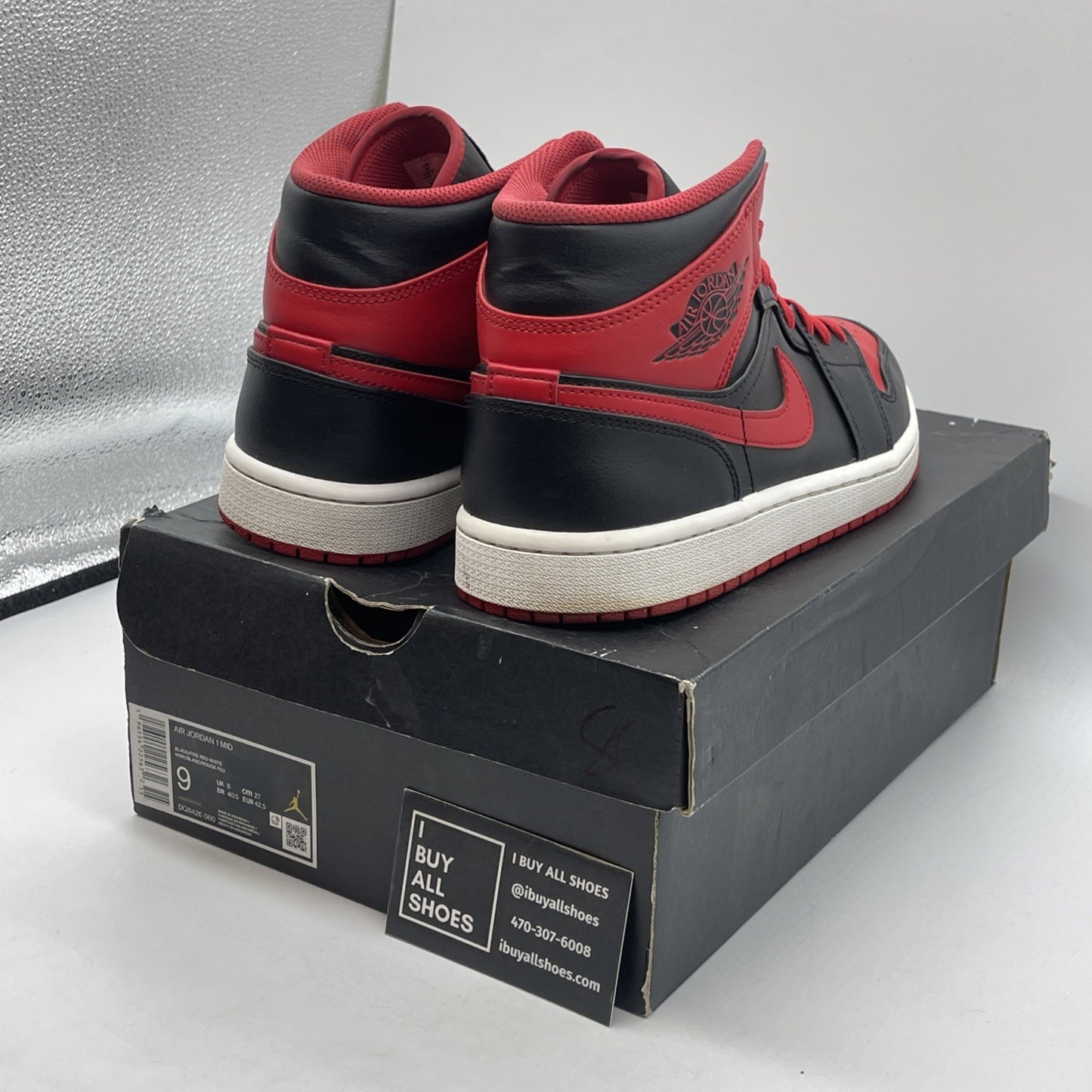 Size 9 - Jordan 1 Mid Alternate Bred Red Black Leather (DQ8426-060)