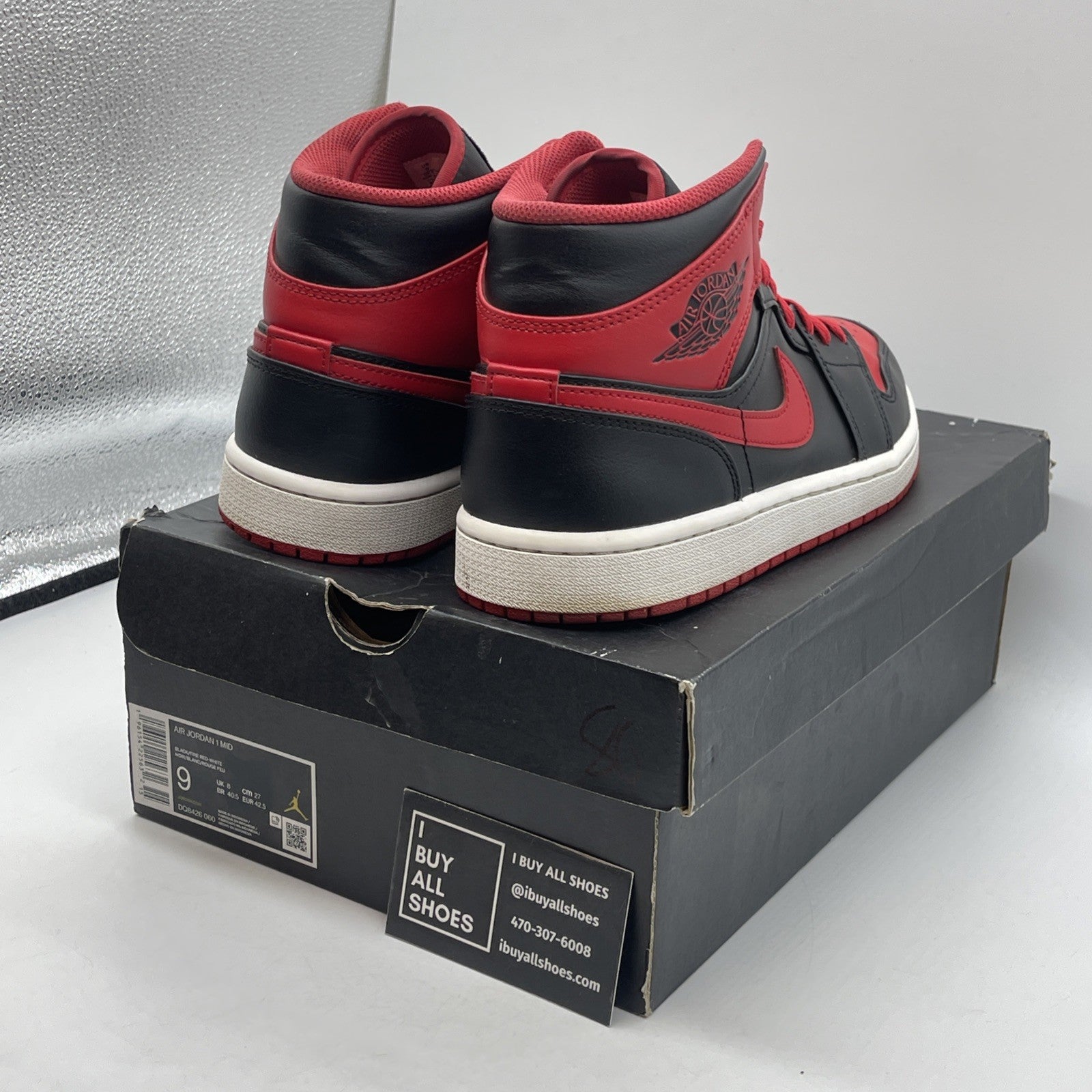 Size 9 - Jordan 1 Mid Alternate Bred Red Black Leather (DQ8426-060)