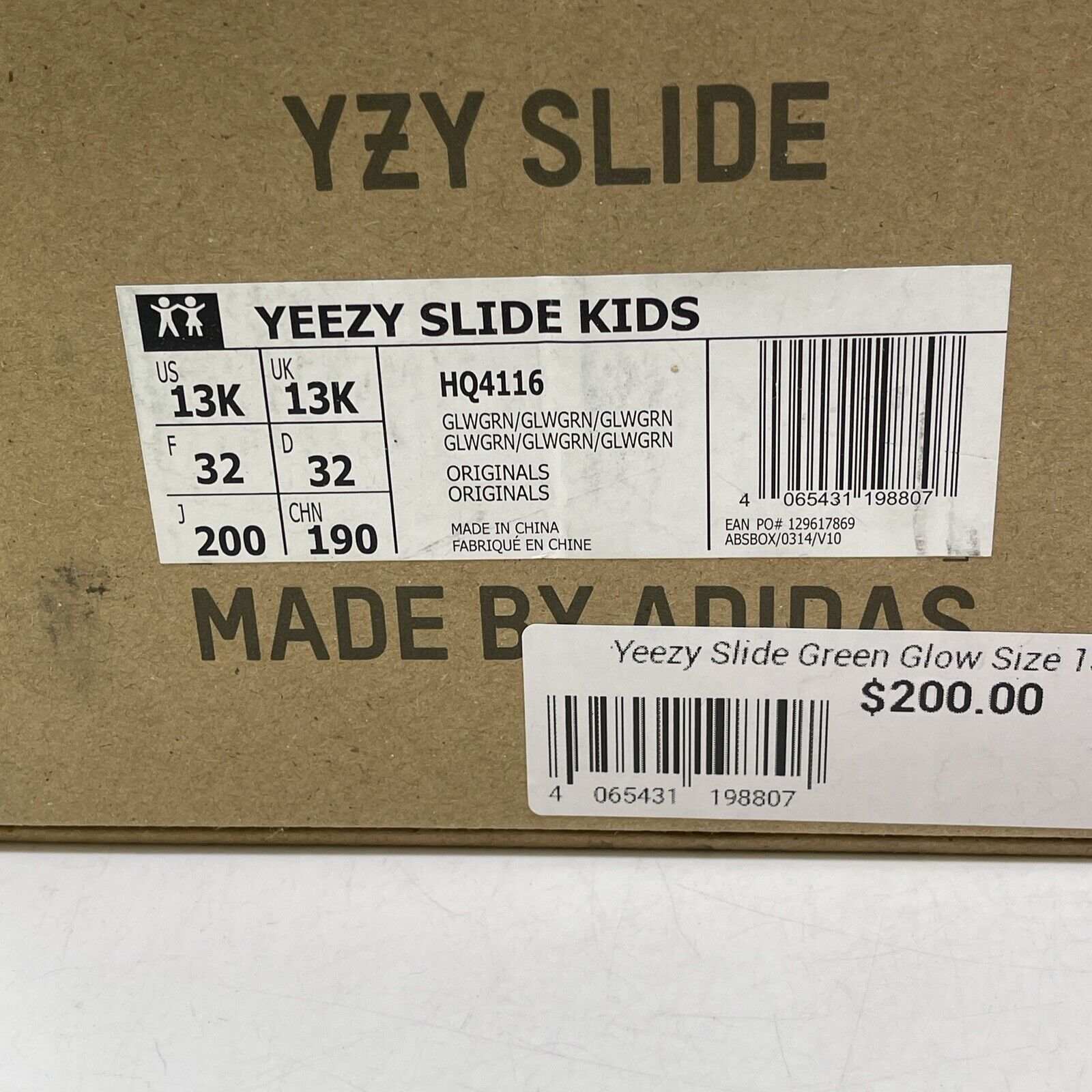 Size 13K - Kids Adidas Yeezy Slides Glow Green Rubber (HQ4116)