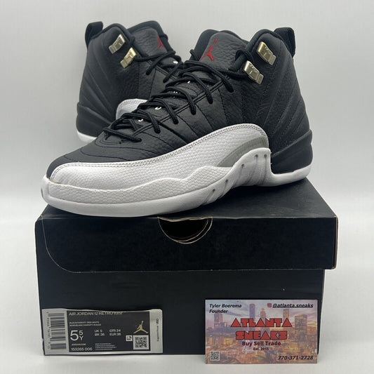 Size 4.5 - Jordan 12 Retro Mid Playoff Black White Red Leather (153265-006)