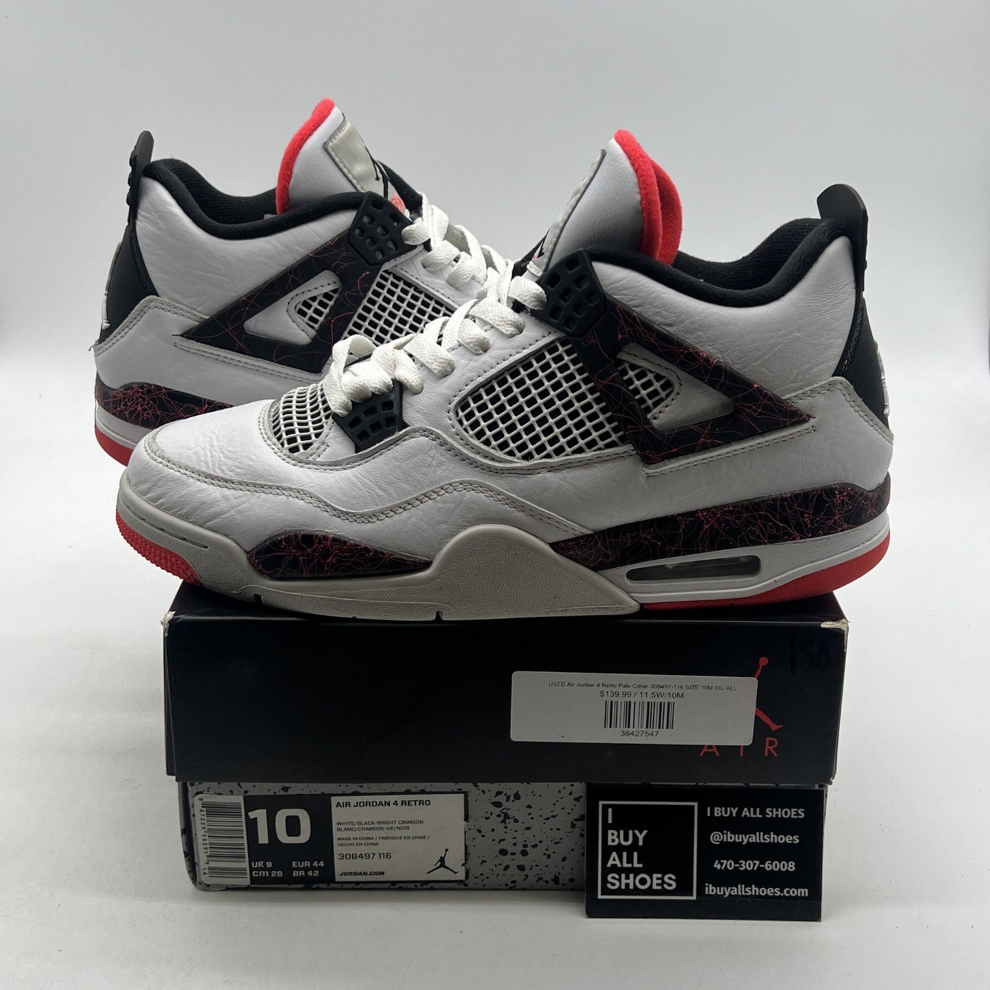 Size 10 - Air Jordan 4 Retro Pale Citron, Bright Crimson 2019 (308497-116)