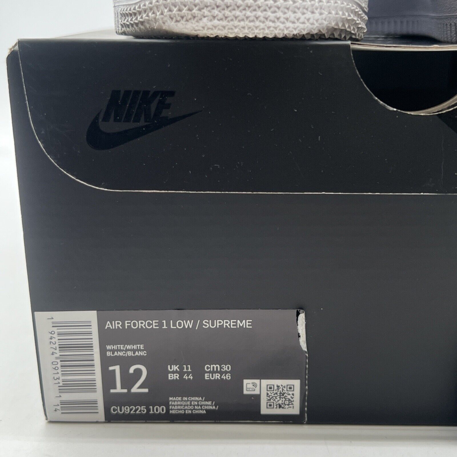 Size 12 - Nike Air Force 1 x Supreme Low Box Logo - White (CU9225-100)