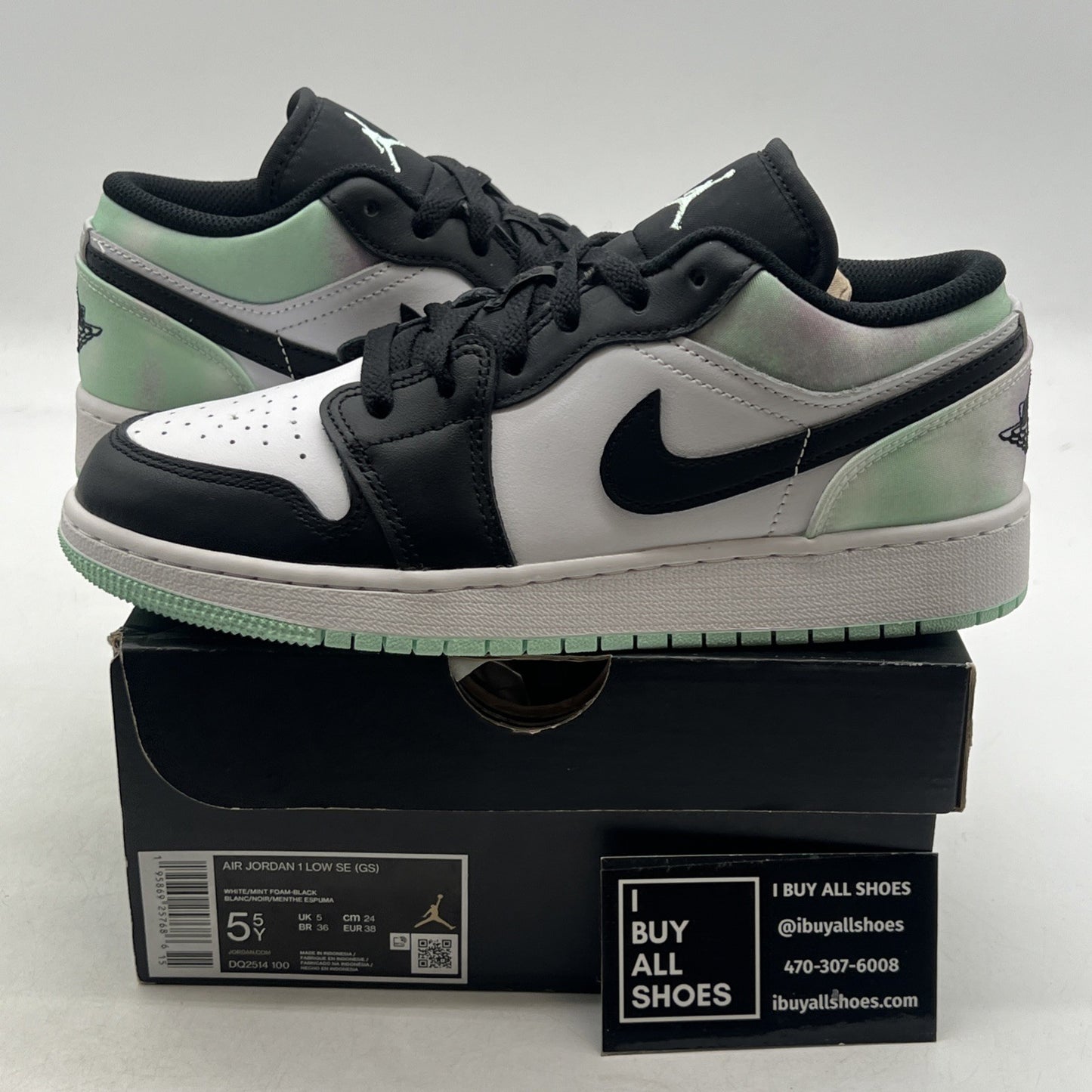 Size 5.5Y - Nike Air Jordan 1 Low SE Tie Dye White Mint Foam Youth (DQ2514-100)