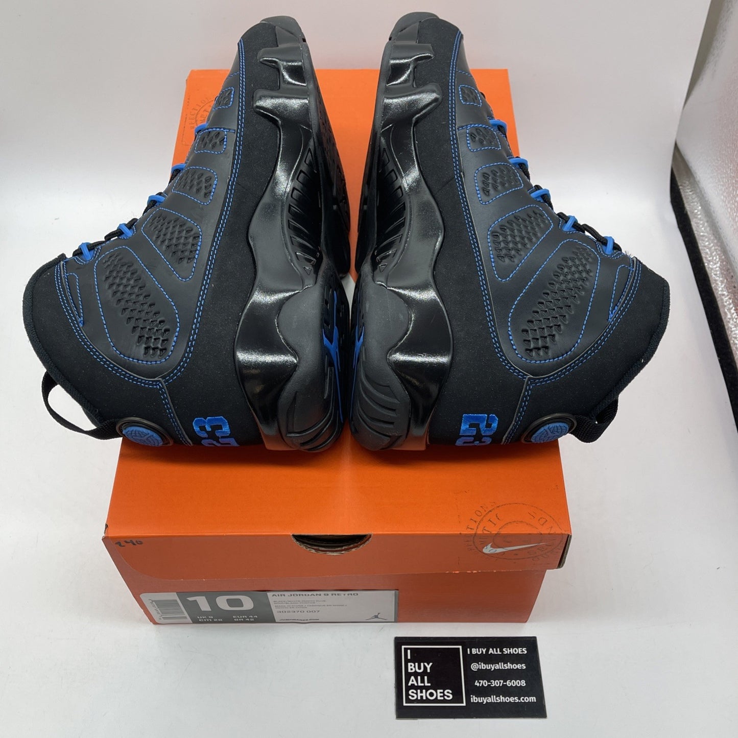 Size 10 - Air Jordan 9 Retro Photo Blue Black Leather (302370-007)