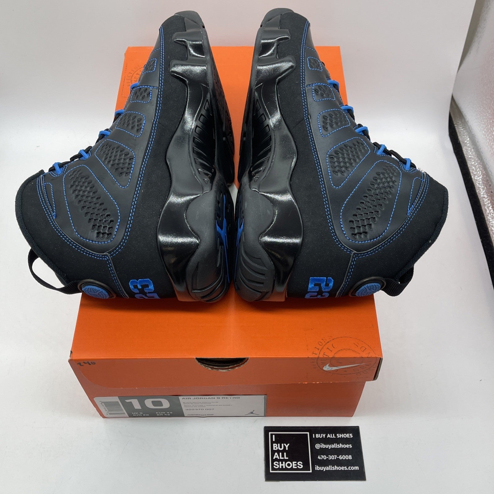 Size 10 - Air Jordan 9 Retro Photo Blue Black Leather (302370-007)