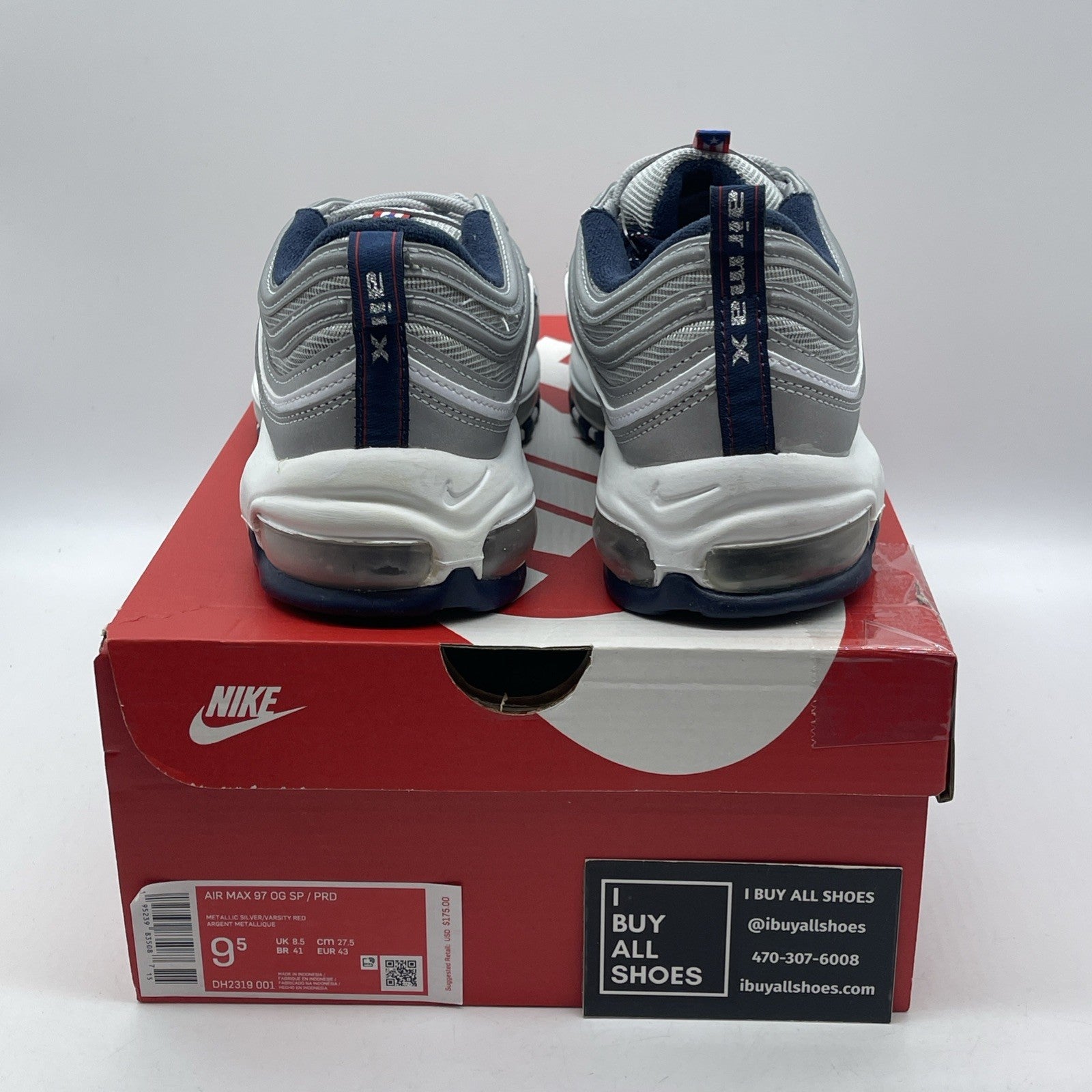 Size 9.5 - Nike Air Max 97 OG SP Puerto Rico Grey White Suede (DH2319-001)