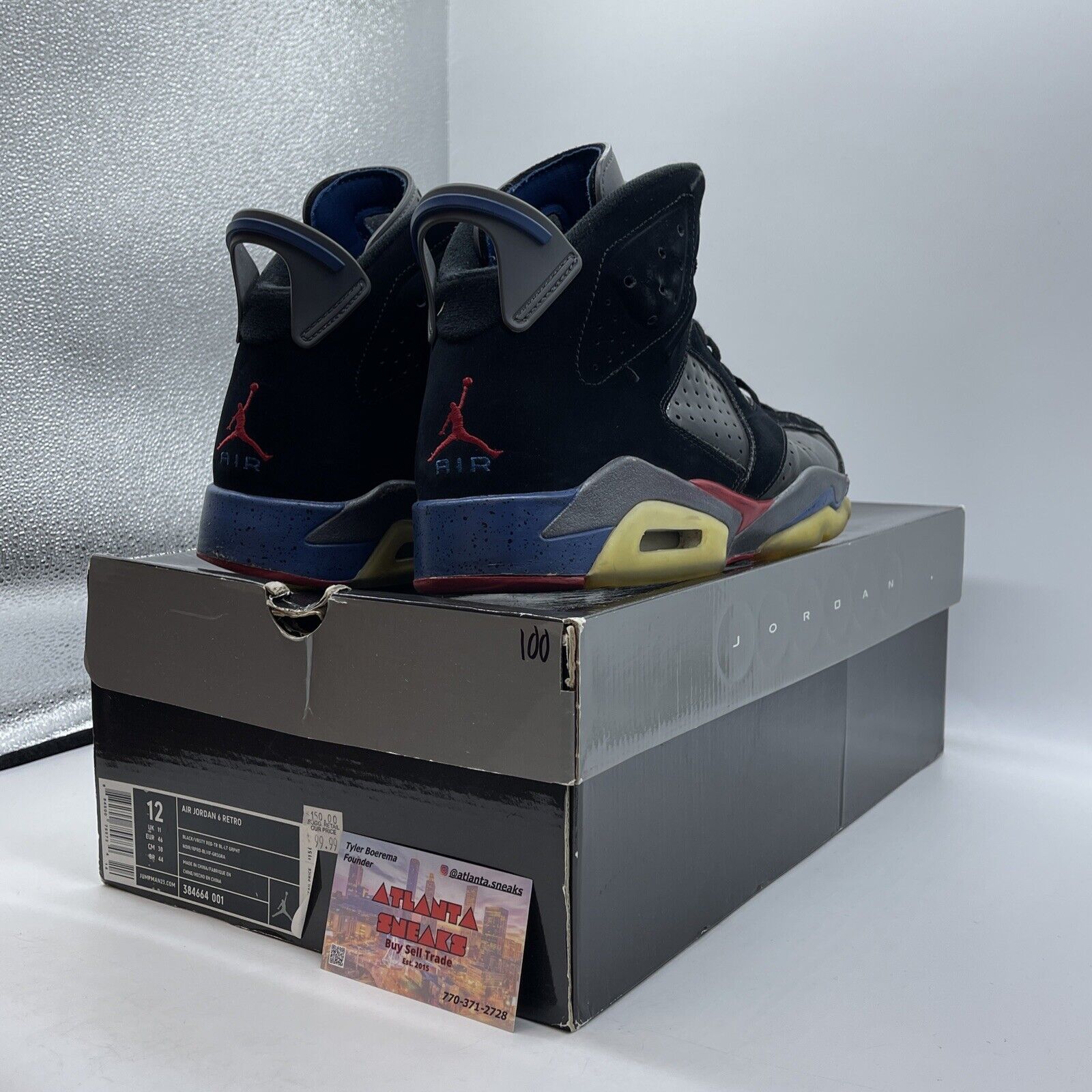 Size 12 - Air Jordan 6 Retro Pistons Black Red Blue White Suede (384664-001)