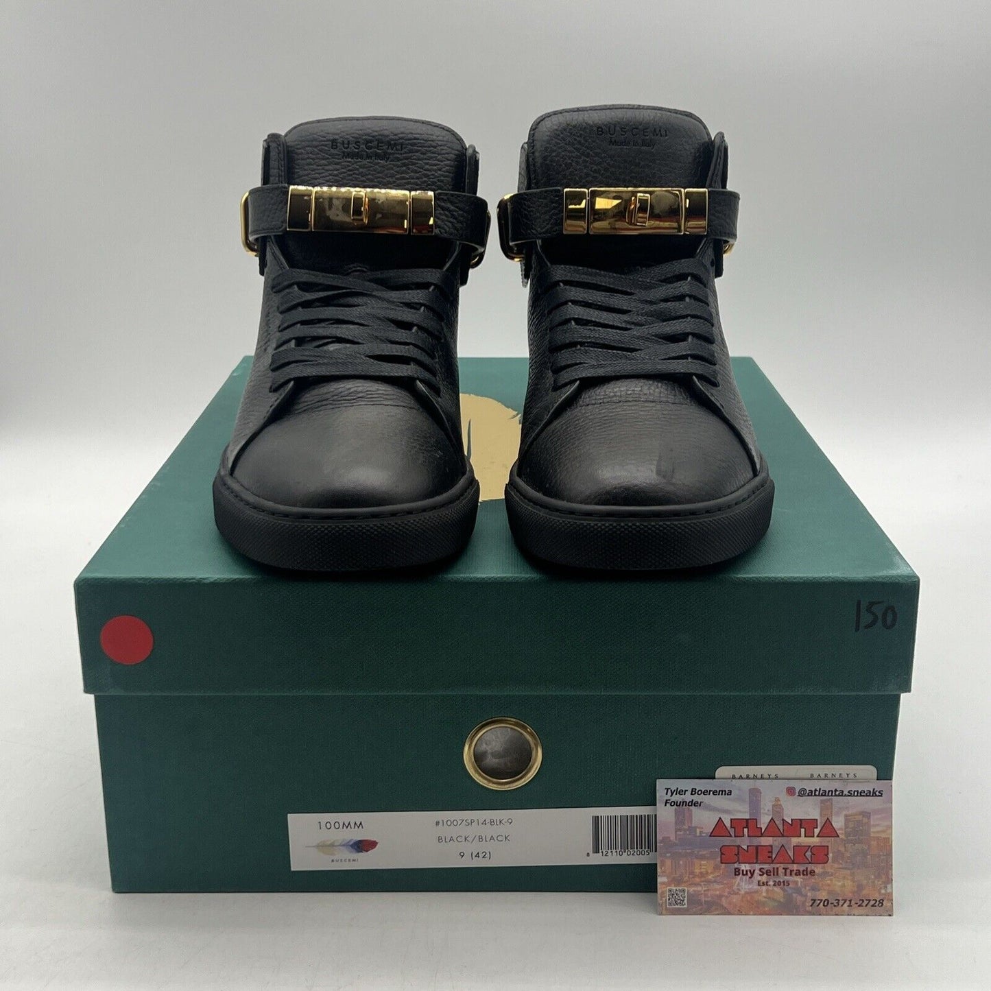 Size 9 - Buscemi 100MM Mid Top Sneakers Black Leather Gold Trainers