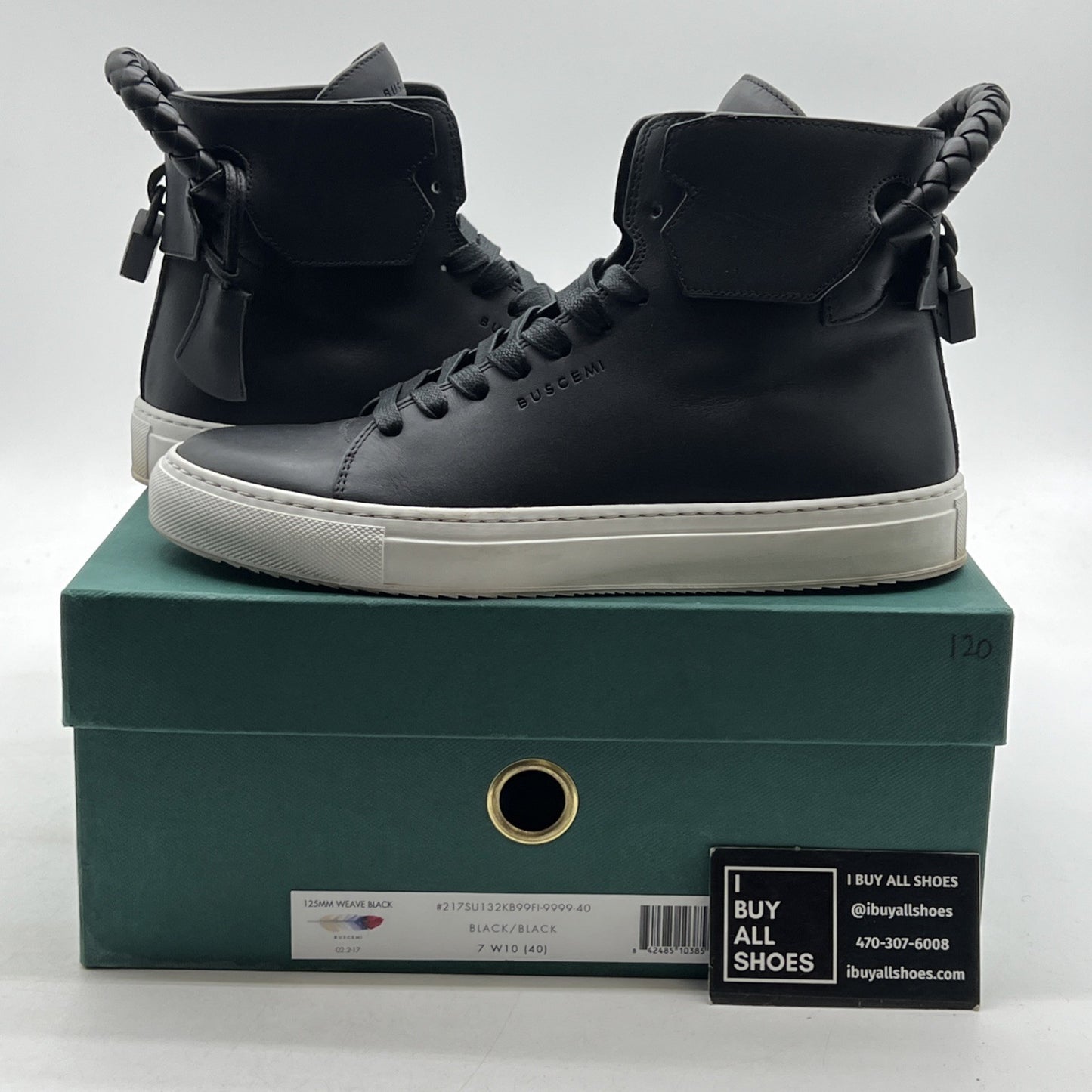 Size 40 - Buscemi Men's Black 125MM Leather High-Top Sneakers Shoes