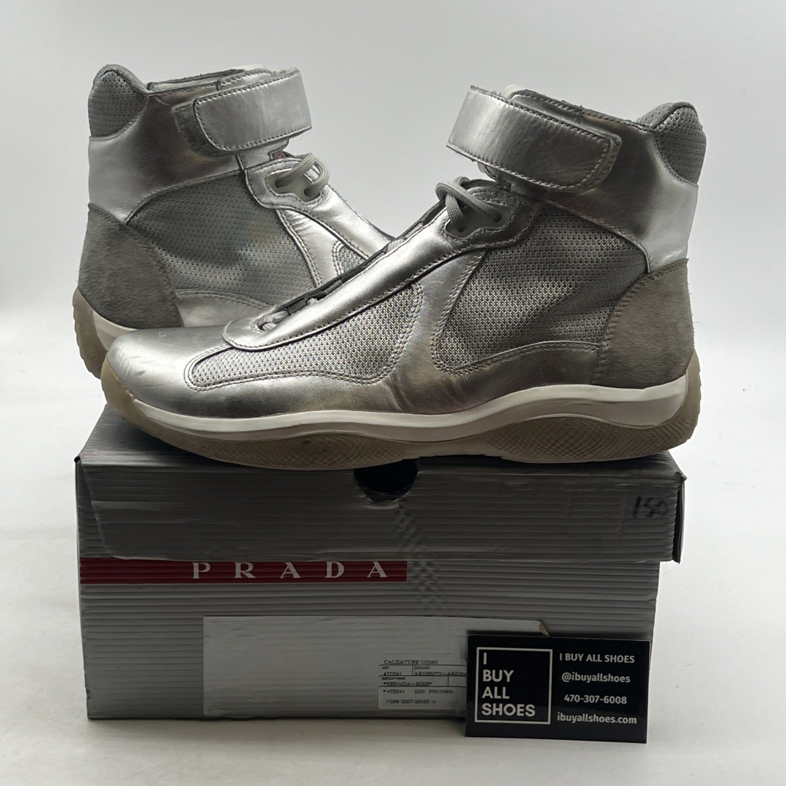 Size 6 - PRADA SPORT America's Cup Silver Leather Nylon Mesh Ankle Sneakers