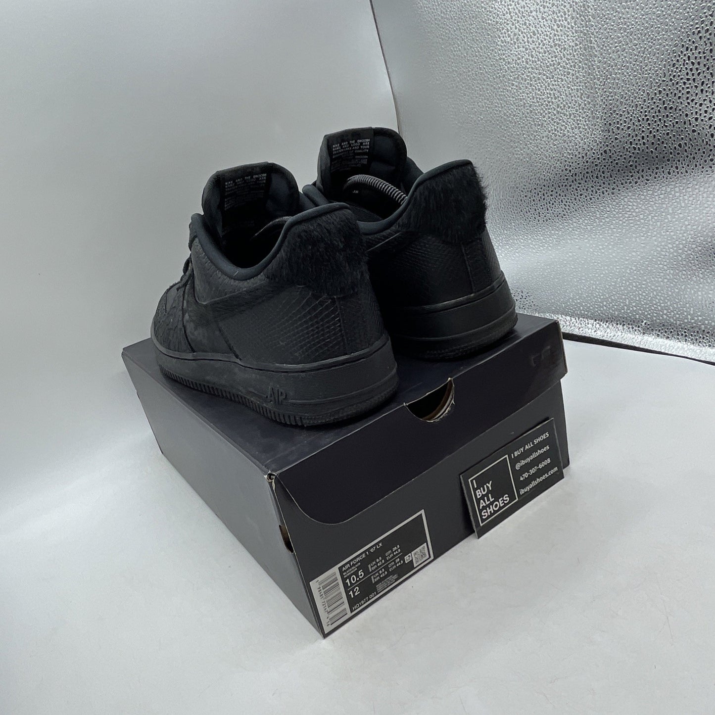 Size 10.5 - Nike Air Force 1 07 LX Low Black Pony Hair Snakeskin (HQ1977-001)