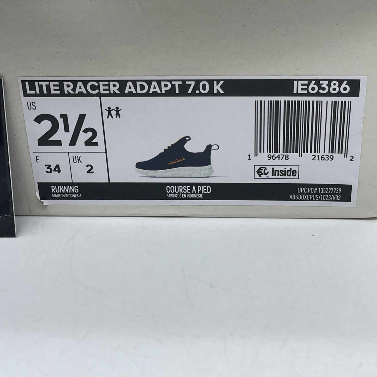 Size 2.5Y - Adidas Boys Lite Racer Adapt 7.0 Blue Yellow Suede (IE6386)
