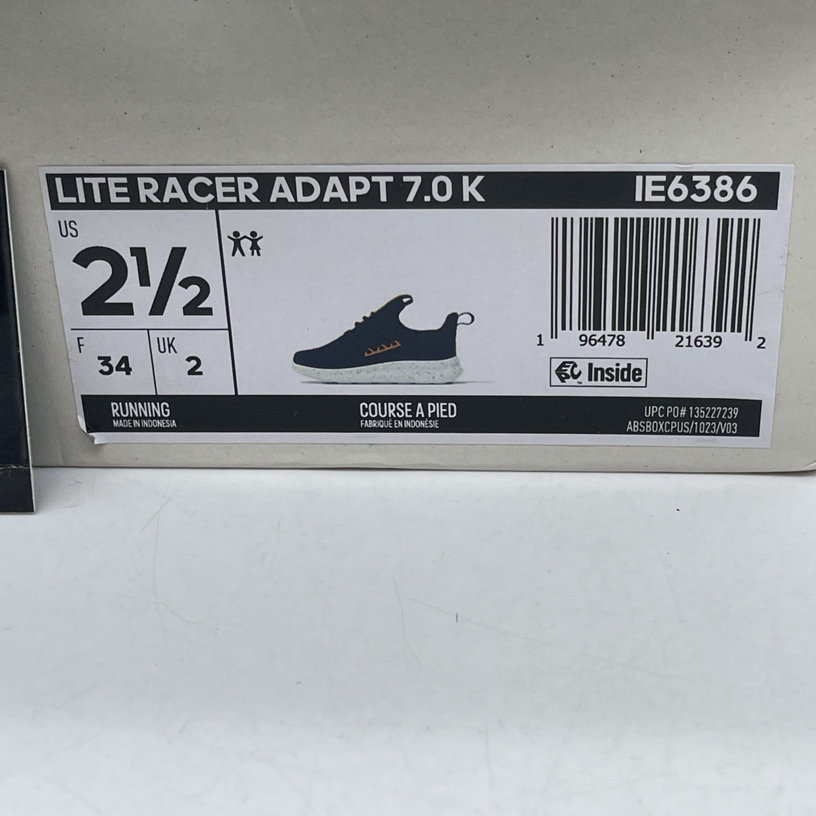 Size 2.5Y - Adidas Boys Lite Racer Adapt 7.0 Blue Yellow Suede (IE6386)