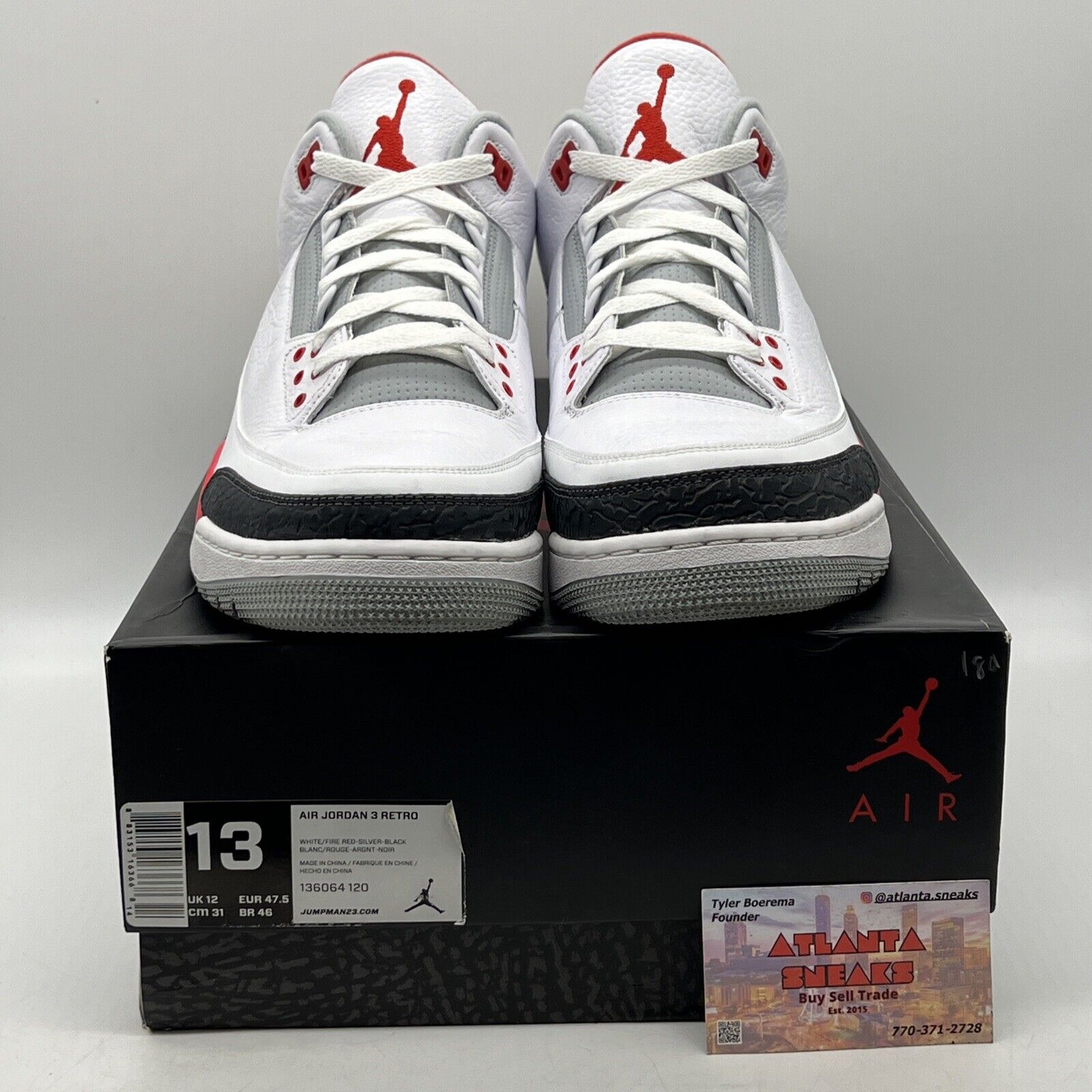 Size 13 - Air Jordan 3 Retro 2013 Fire Red White Black Leather  (136064-120)