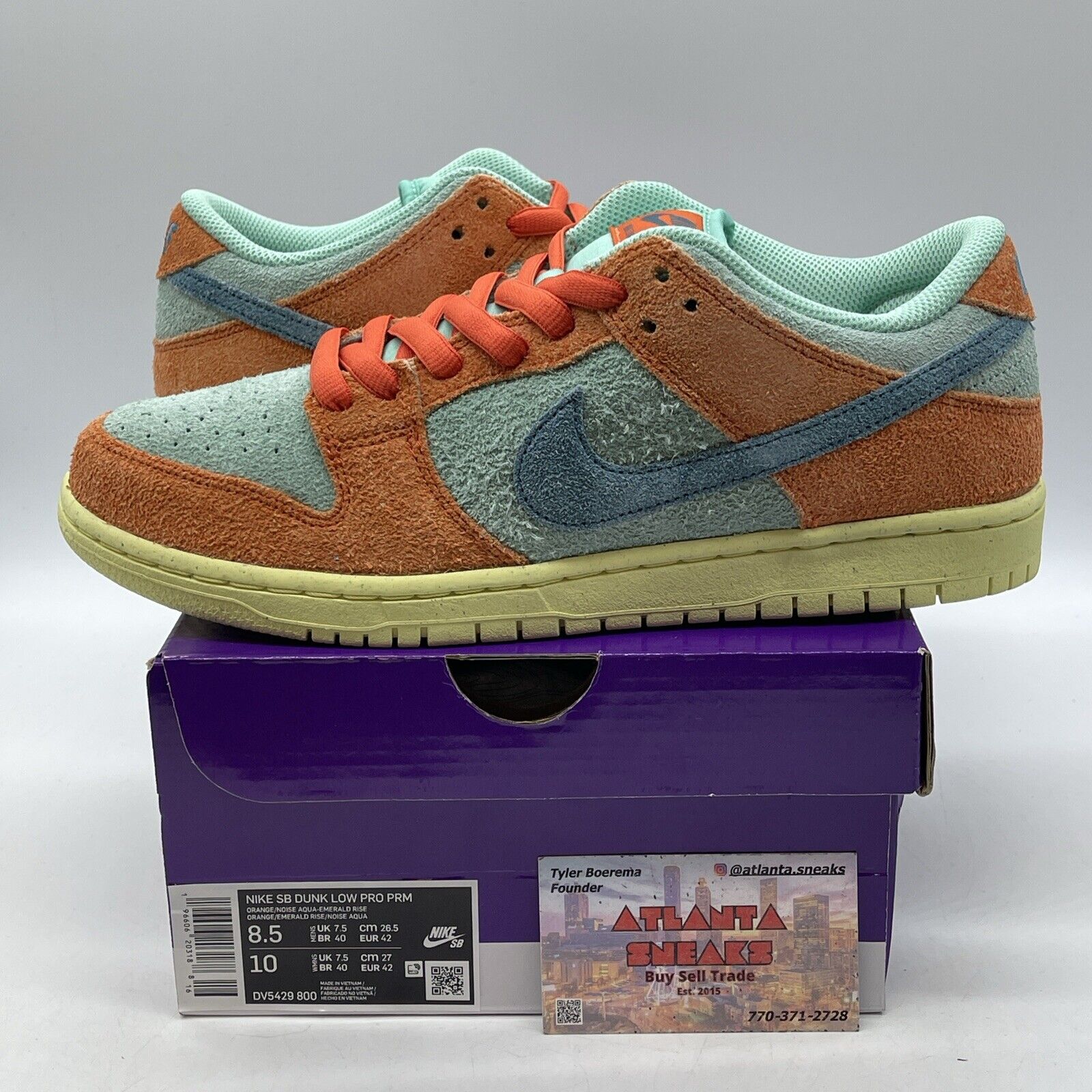 Size 8.5 - Nike Dunk SB Low Orange Emerald Rise Blue Yellow Suede (DV5429-800)