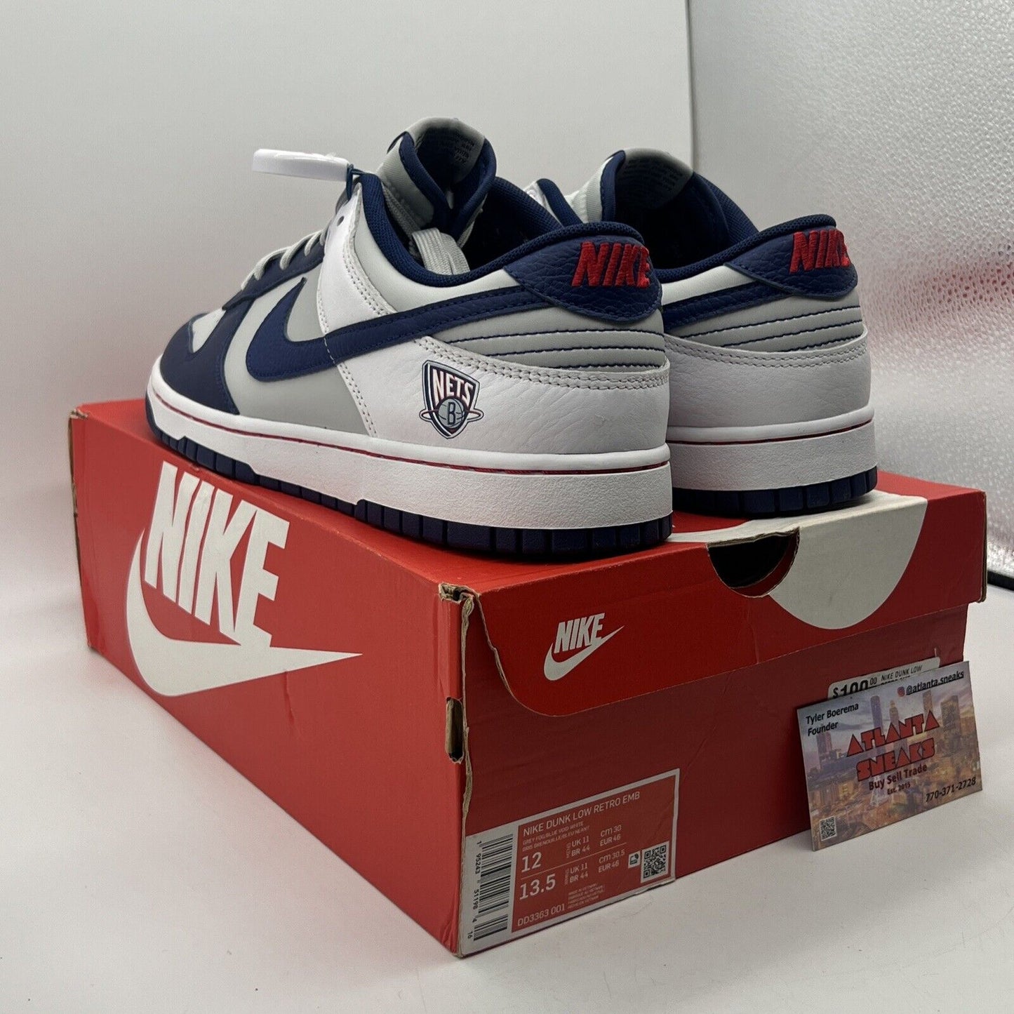 Size 12 - Nike NBA x Dunk EMB Low 75th Anniversary - Nets Navy White DD3363-001