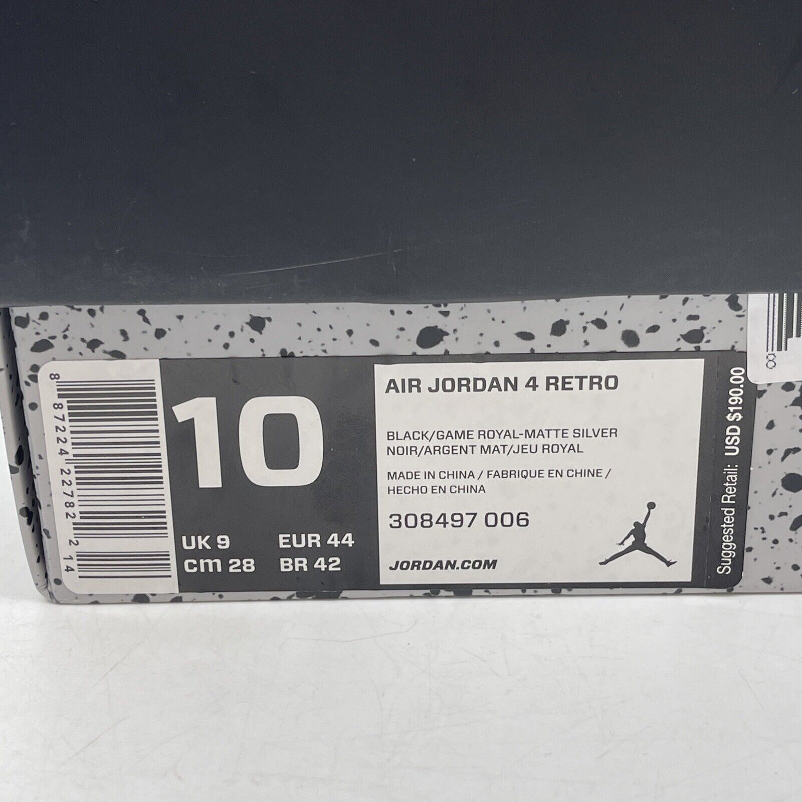 Size 10 - Jordan 4 Retro Motorsports Alternate 2017 Grey Black (308497-006)