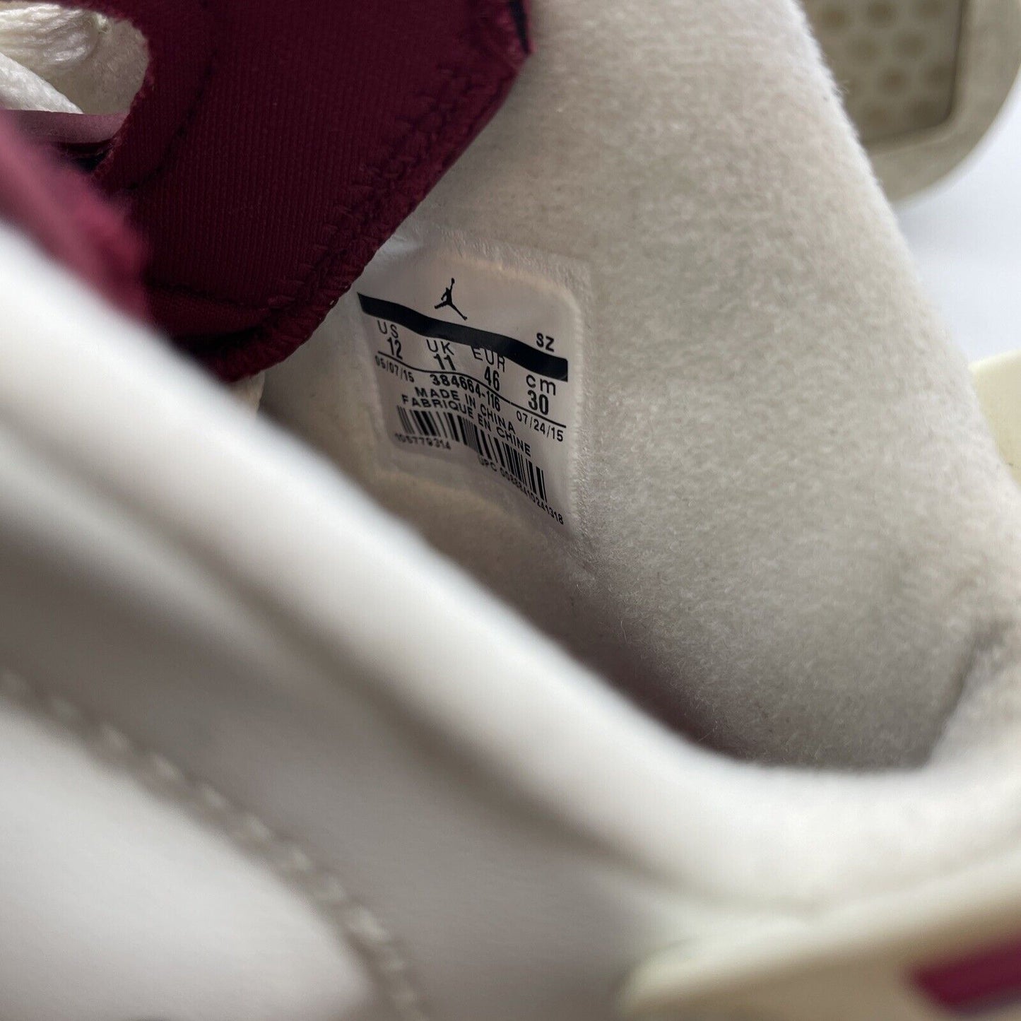 Size 12 - Air Jordan 6 Retro 2015 Maroon Burgundy White Leather (384664-116)