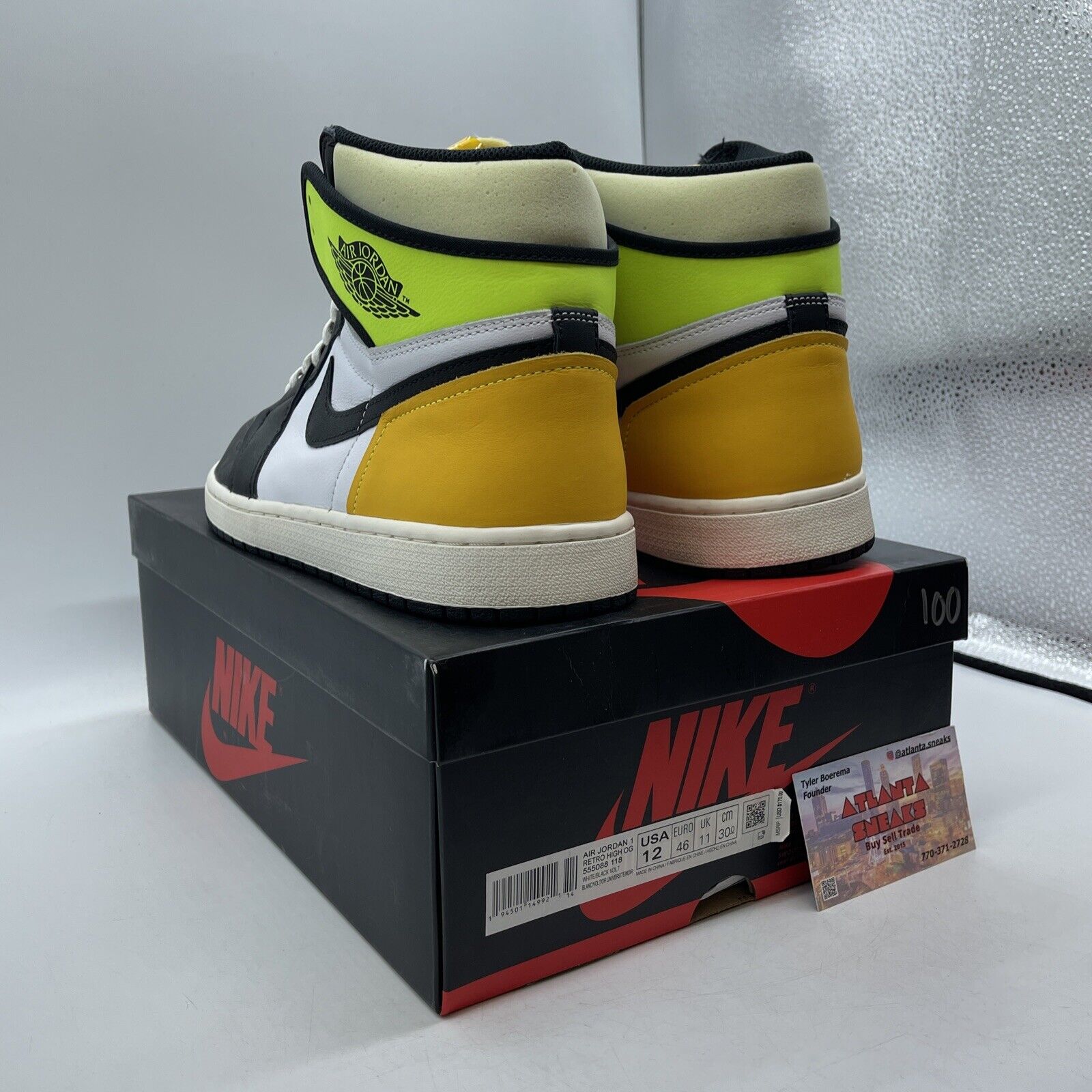 Size 12 - Jordan 1 Retro High OG Volt White Black Yellow Green (555088-118)