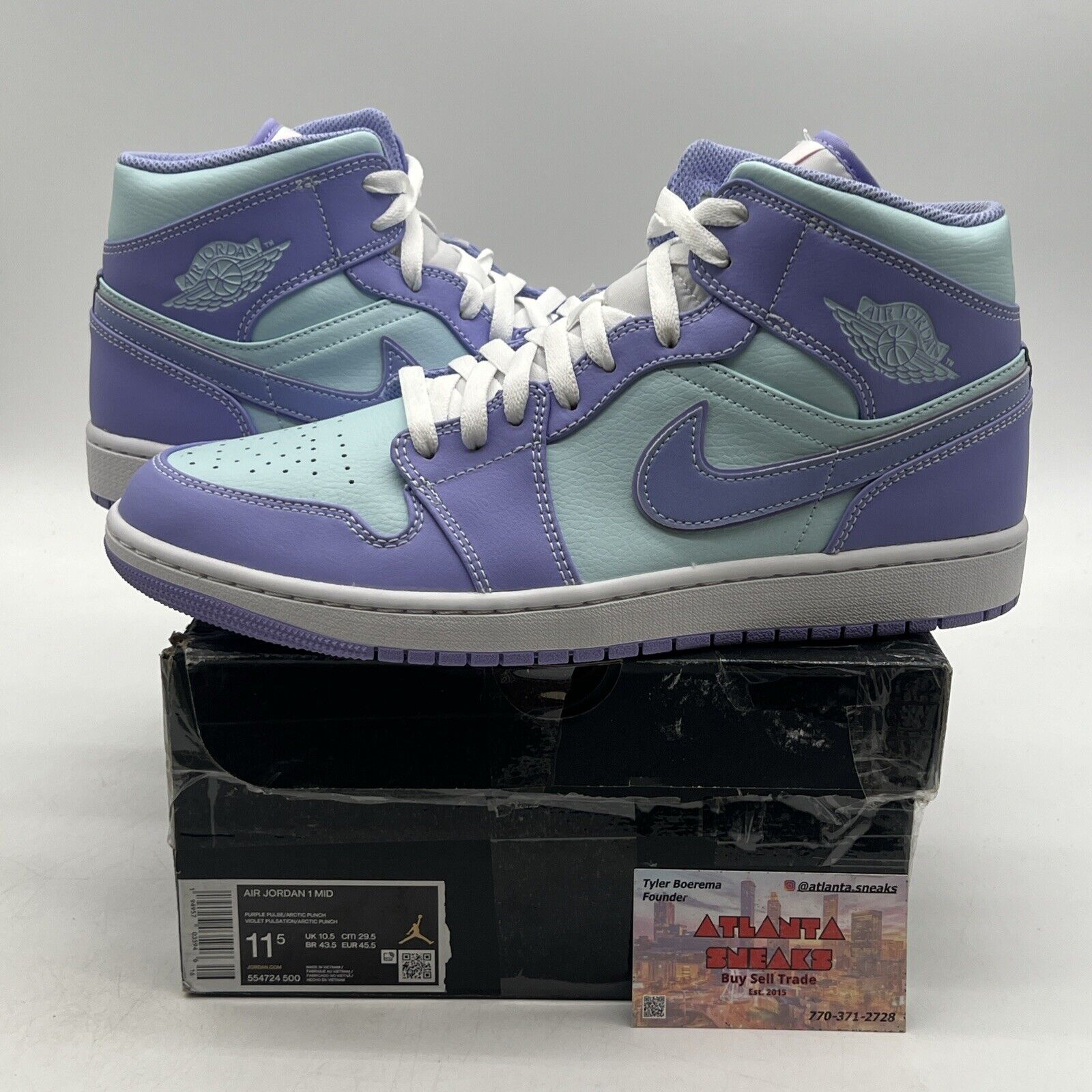 Size 11.5 - Air Jordan 1 Mid Purple Pulse Leather White (554724-500)