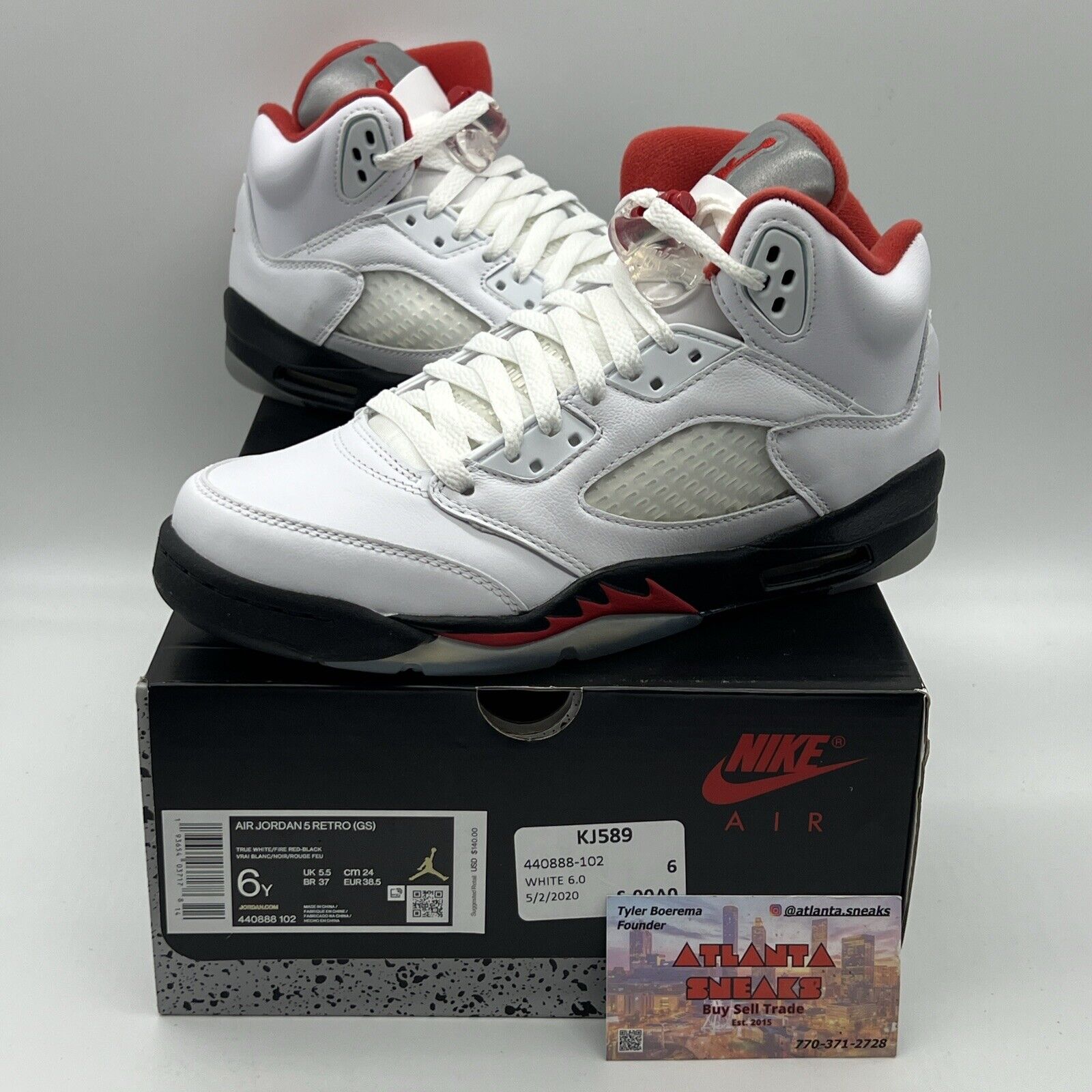 Air Jordan 5 Retro Fire Red Silver Tongue 2020 (GS) Size 6Y Brand New Og All DS