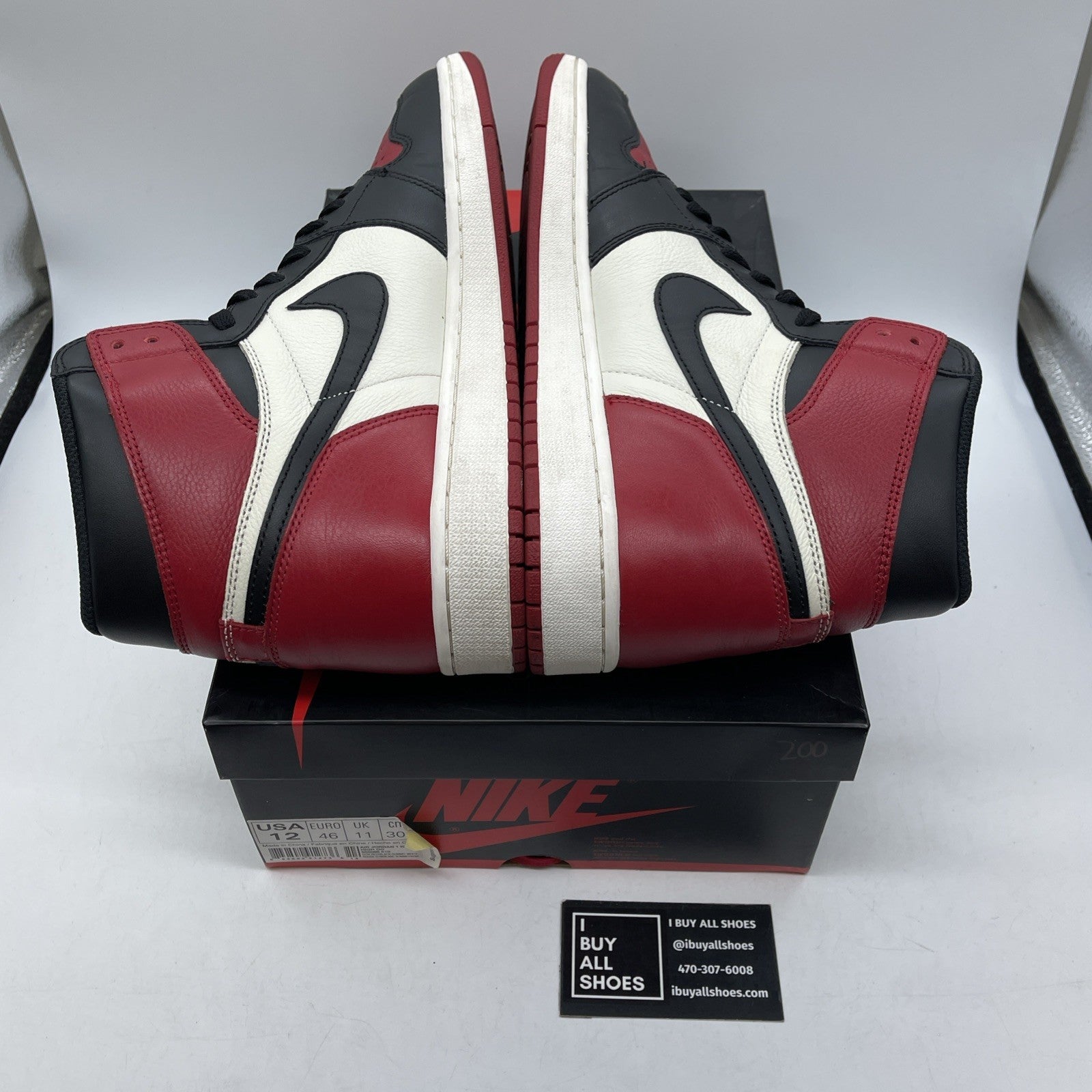 Size 12 - Jordan 1 Retro OG High Bred Toe Black Red Leather (555088-610)