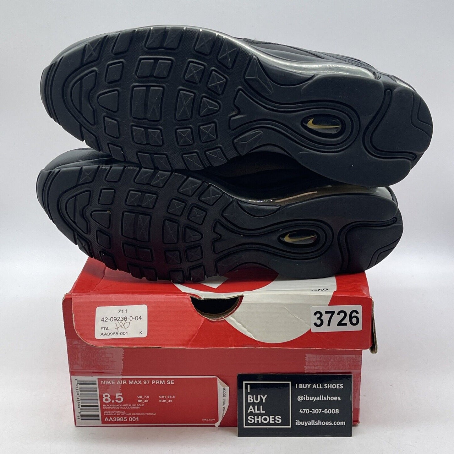 Size 8.5 - Nike Air Max 97 Gold Reflective Black Suede Leather (AA3985-001)