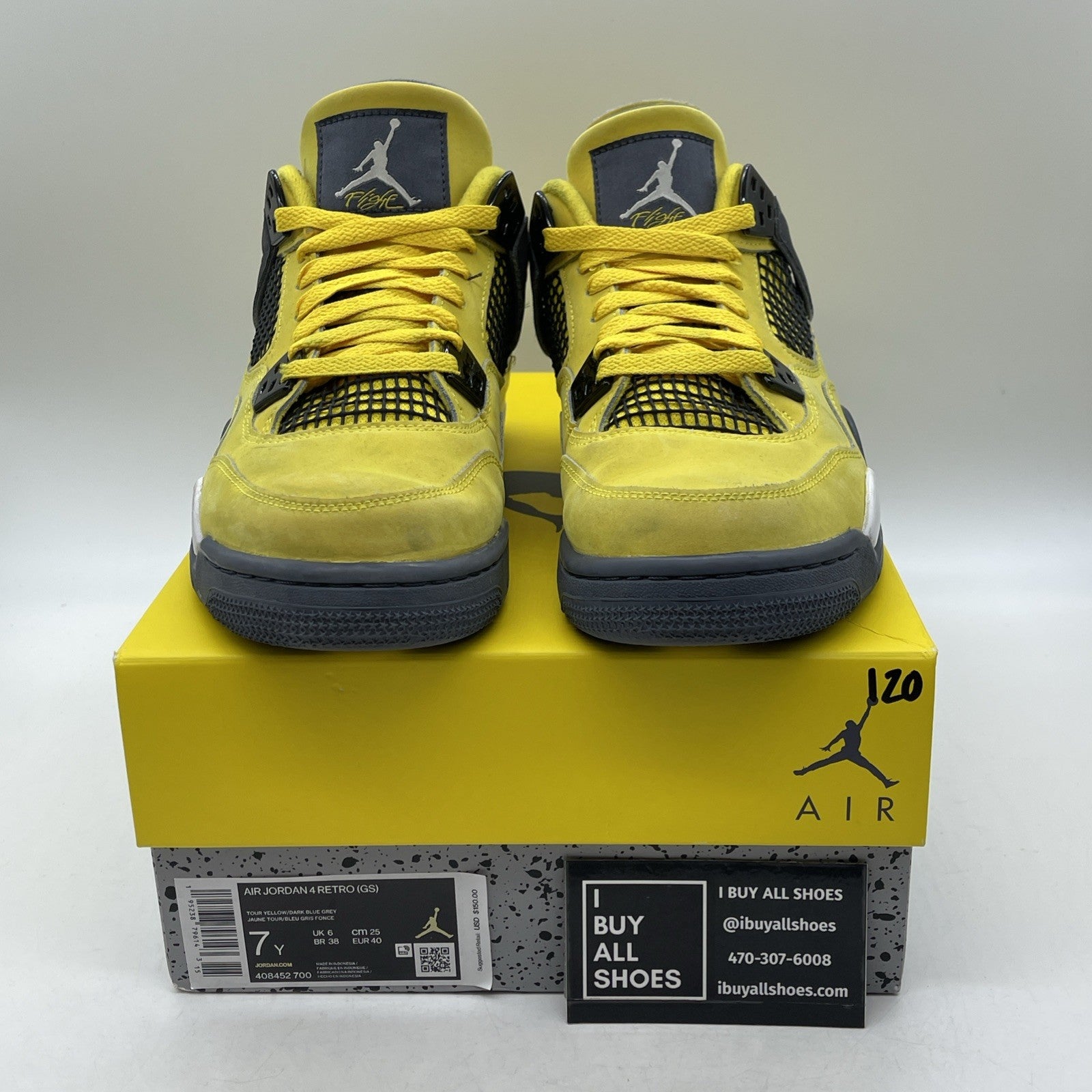 Size 7Y - Jordan 4 Retro GS Tour Yellow Grey Suede Leather (408452-700)