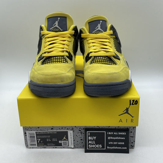 Size 7Y - Jordan 4 Retro GS Tour Yellow Grey Suede Leather (408452-700)