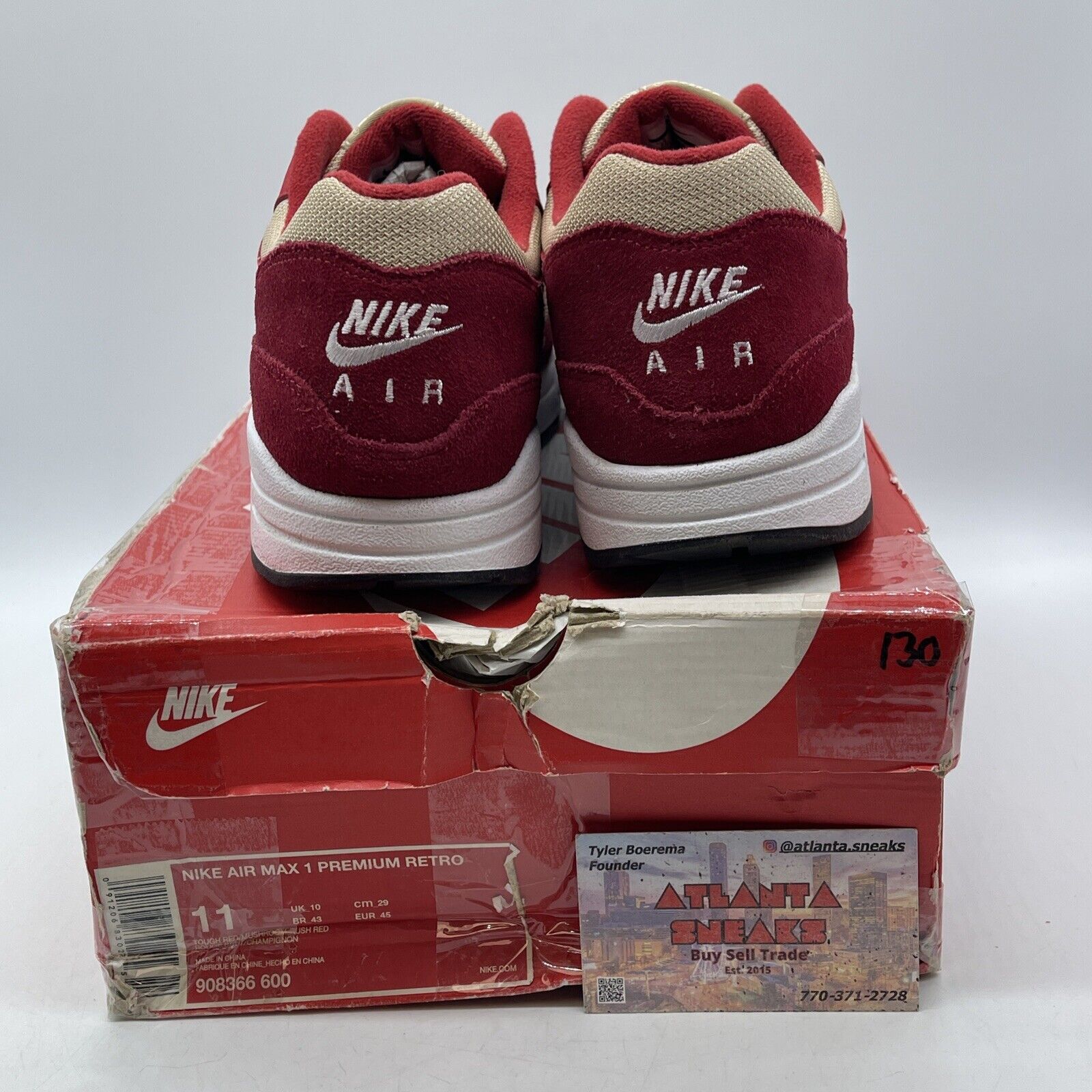 Size 11 - Nike Air Max 1 Premium Retro Red Curry Brown Suede (908366-600)