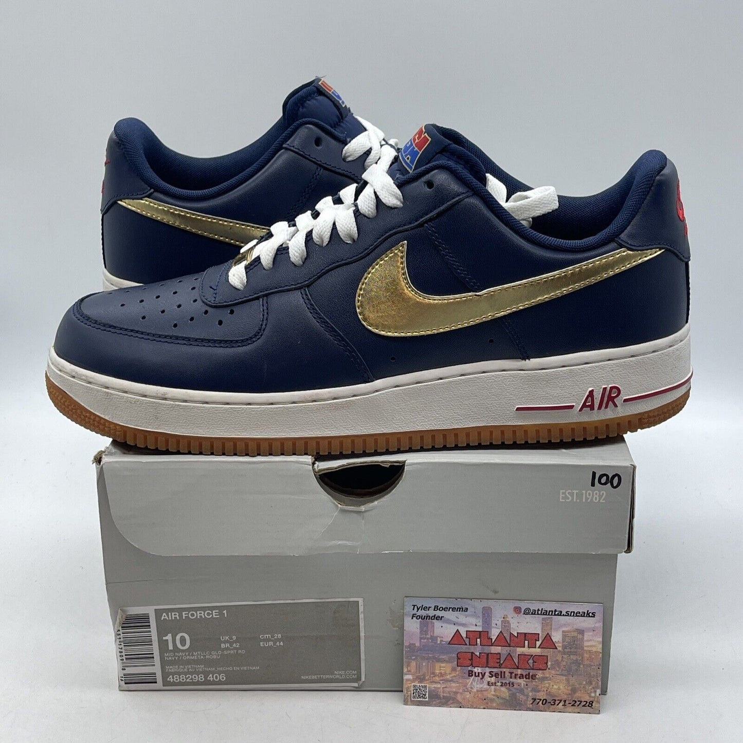 Size 10 - Nike Air Force 1 USA Blue Gold Red White Leather  (488298-406)